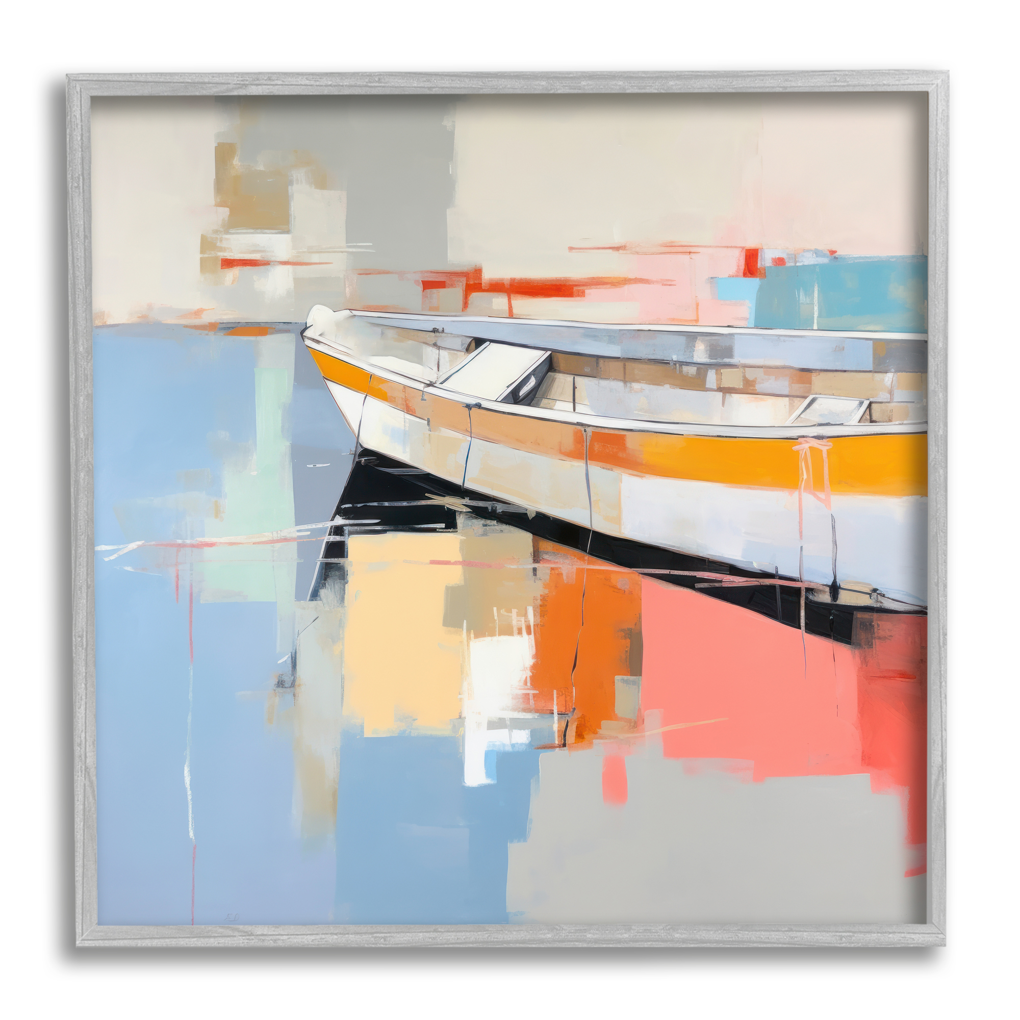 Stupell Industries Modern Boat Painting Abstract Painting Gray Framed Art Print Wall Art, 12 x 12