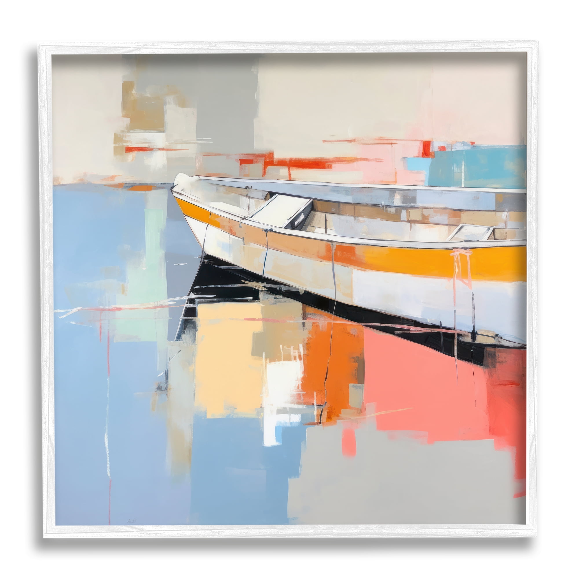 Stupell Industries Modern Boat Painting Abstract Painting White Framed Art Print Wall Art, 12 x 12
