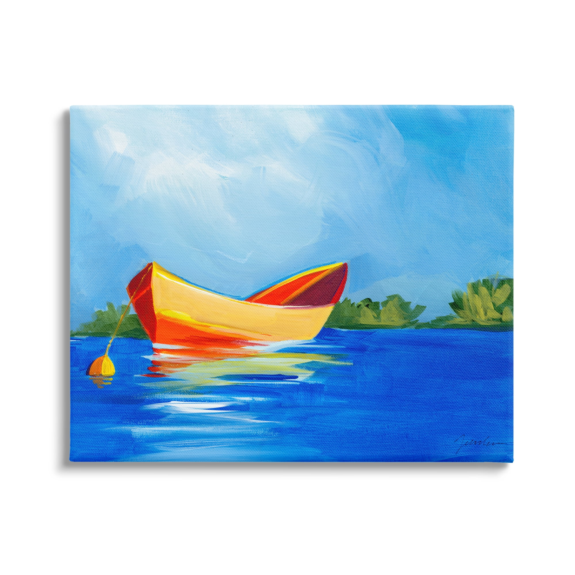 Stupell Industries Modern Boat on Lake Transportation Painting Gallery Wrapped Canvas Print Wall Art, 40 x 30