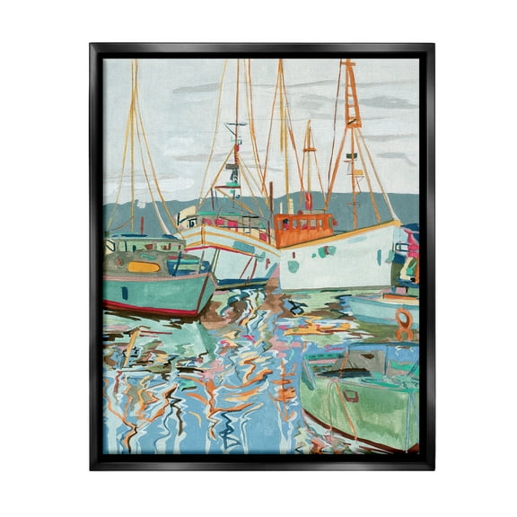 Stupell Industries Modern Boating Harbor Transportation Painting Black Floater Framed Canvas Art Print Wall Art, 17 x 21