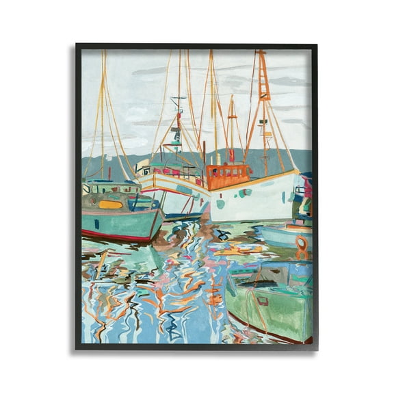 Stupell Industries Modern Boating Harbor Transportation Painting Black Framed Art Print Wall Art, 11 x 14