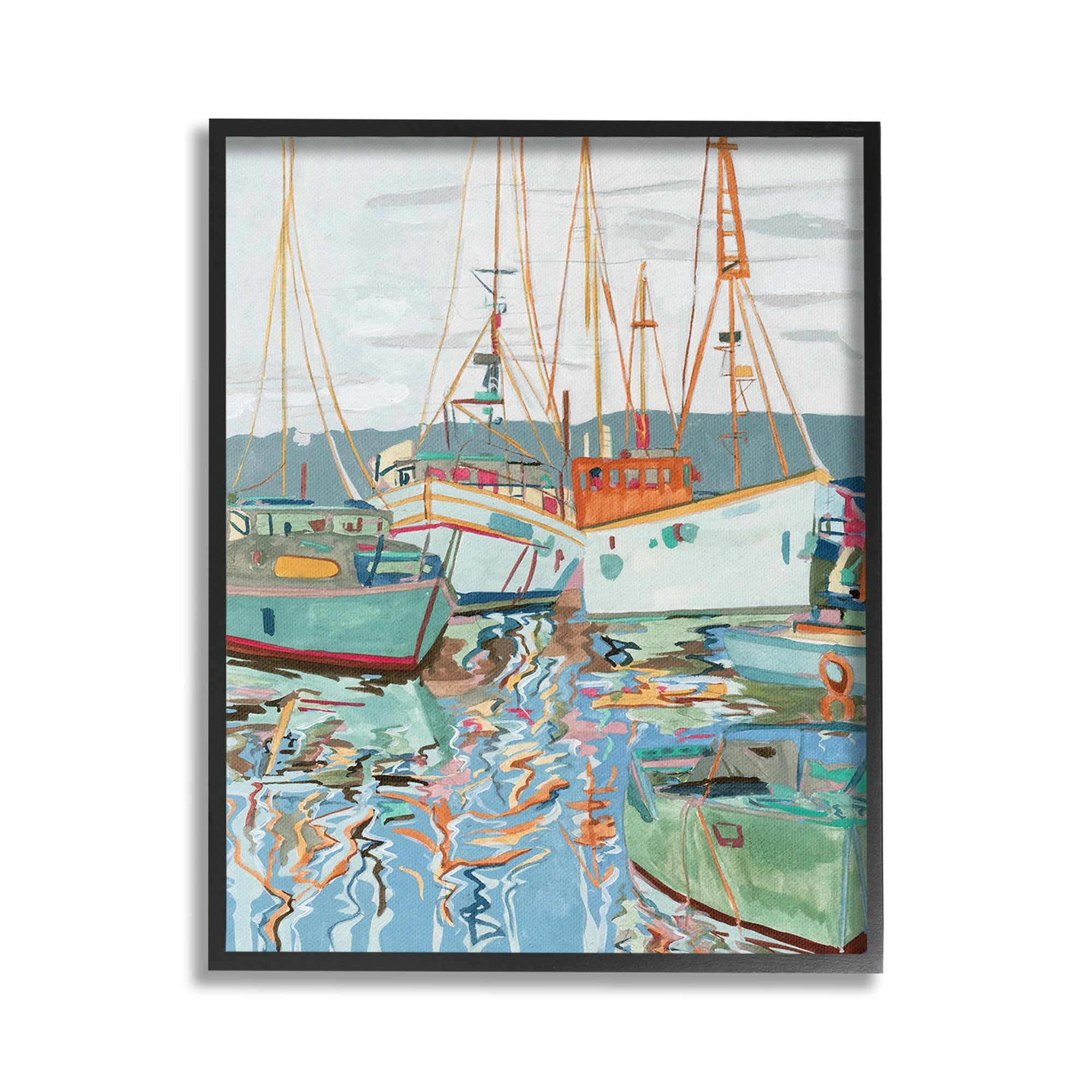 Stupell Industries Modern Boating Harbor Transportation Painting Black Framed Art Print Wall Art, 16 x 20
