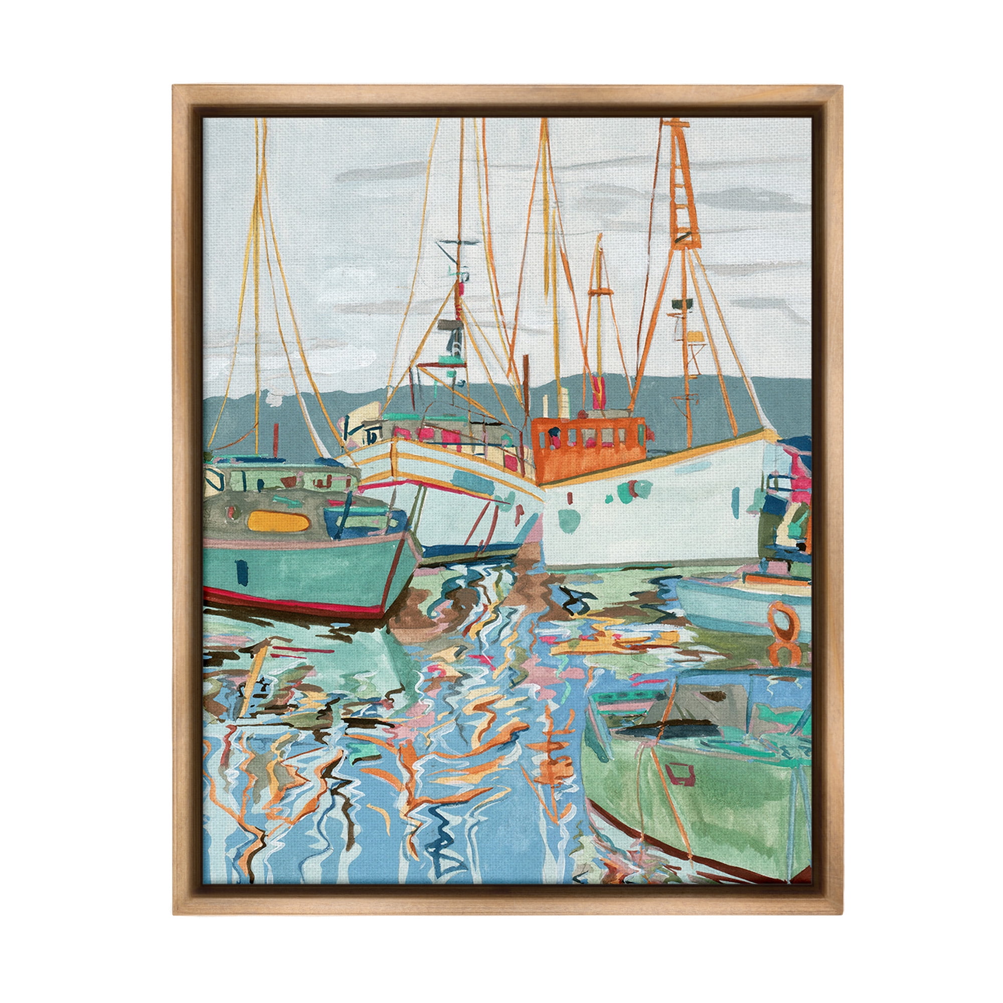 Stupell Industries Modern Boating Harbor Transportation Painting Brown Floater Framed Canvas Art Print Wall Art, 25 x 31