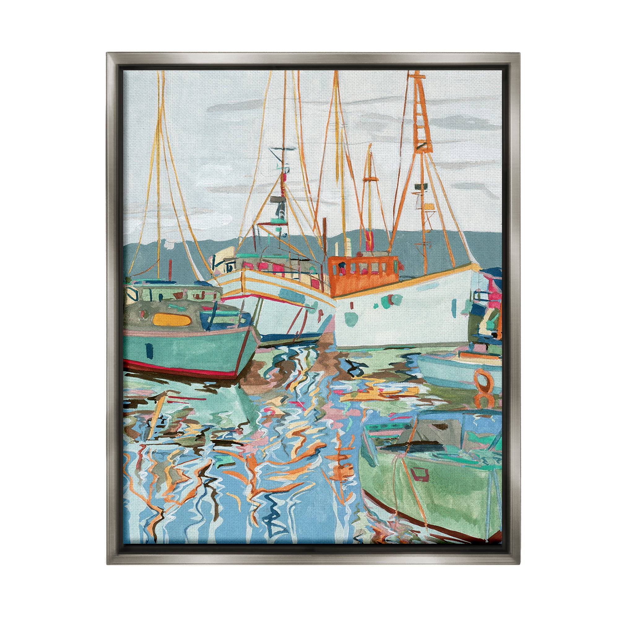 Stupell Industries Modern Boating Harbor Transportation Painting Gray Floater Framed Canvas Art Print Wall Art, 17 x 21