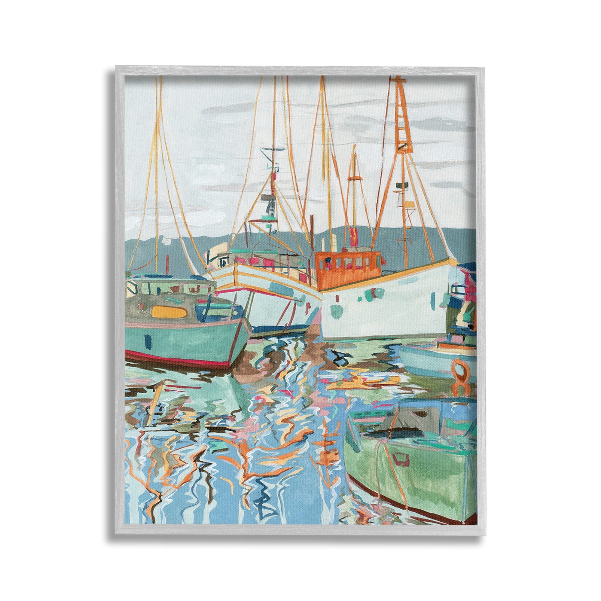 Stupell Industries Modern Boating Harbor Transportation Painting Gray Framed Art Print Wall Art, 24 x 30