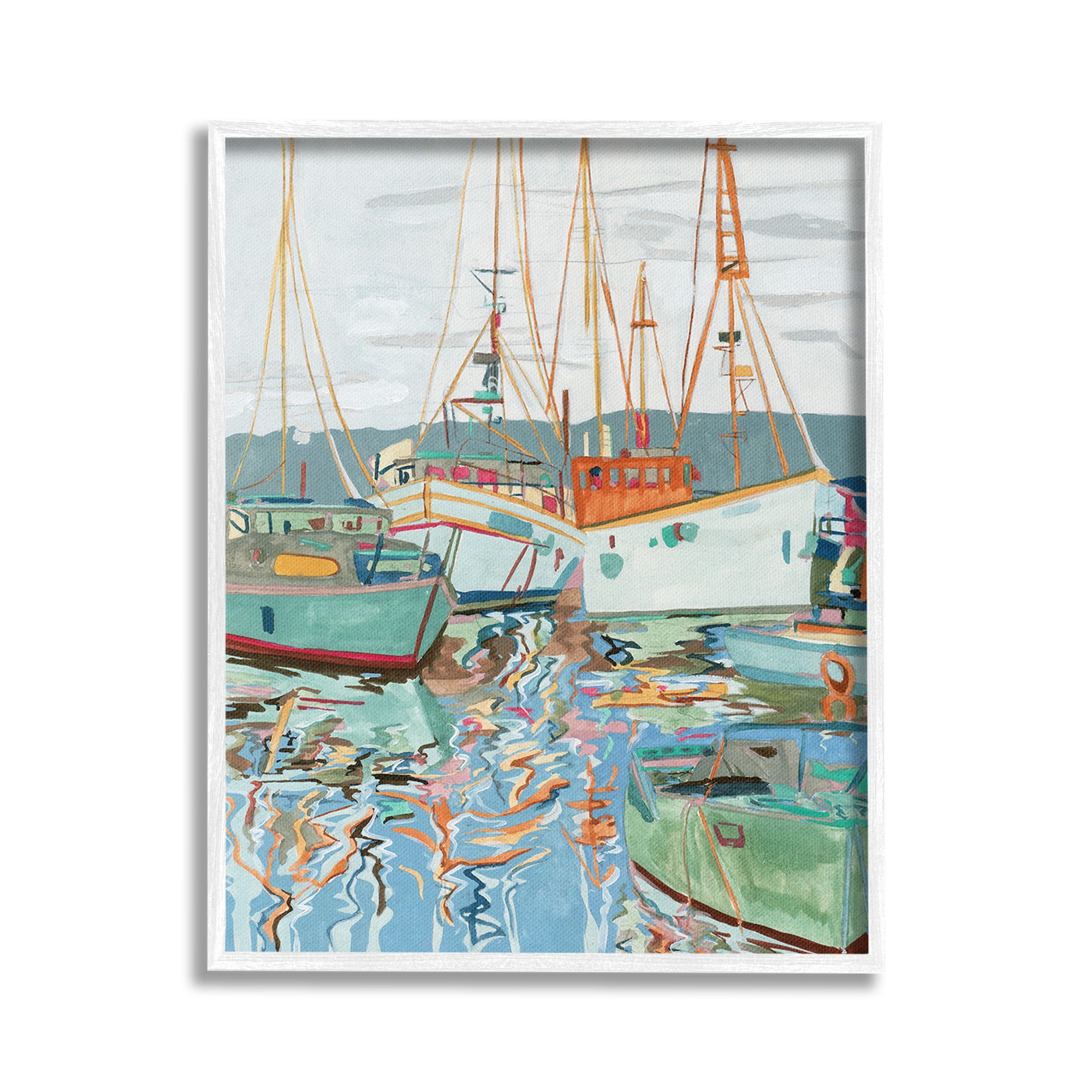Stupell Industries Modern Boating Harbor Transportation Painting White Framed Art Print Wall Art, 16 x 20