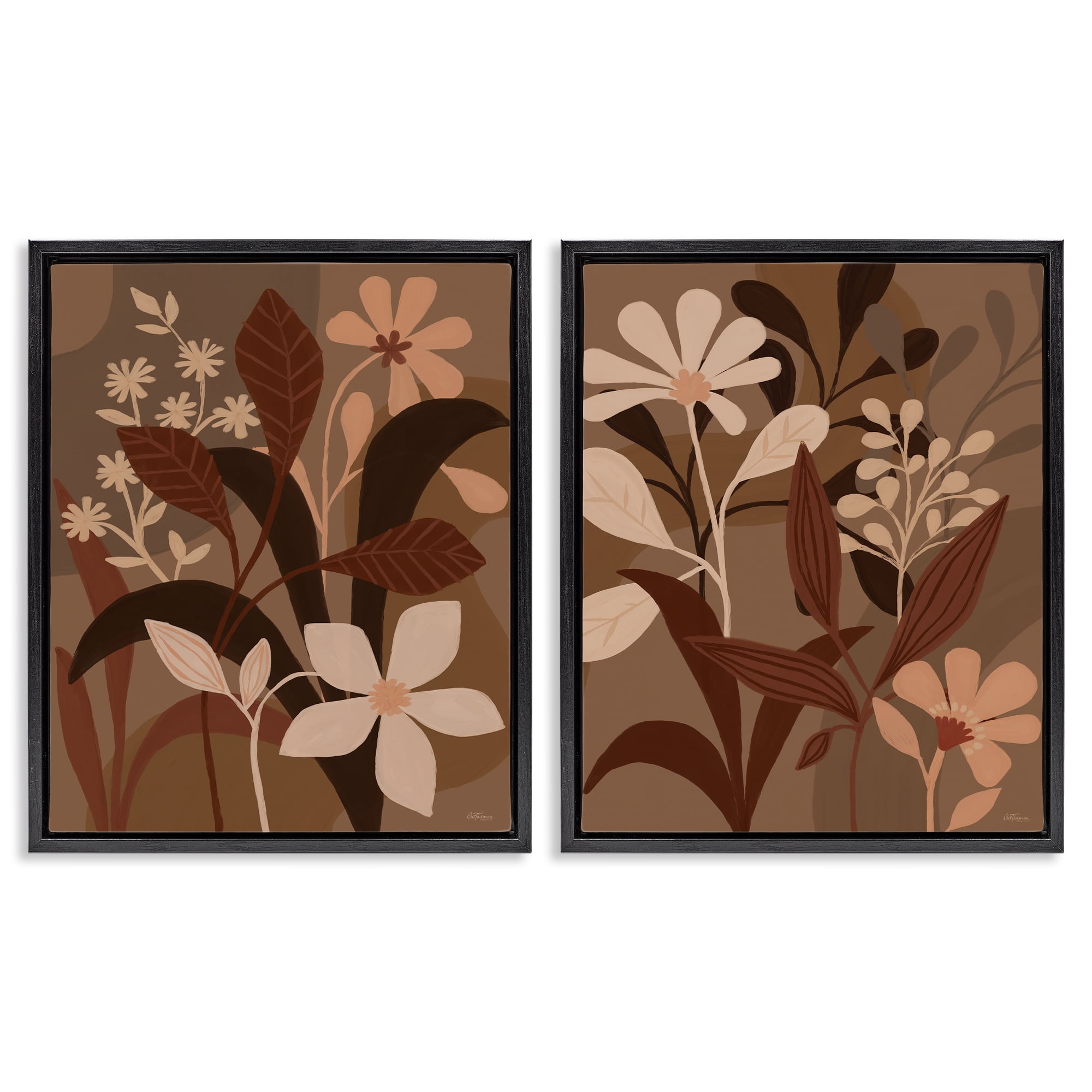 Stupell Industries Modern Boho Flower Bundle Floral & Botanical Painting Black Floater Framed Canvas Art Print Wall Art, 17 x 21, Set of 2