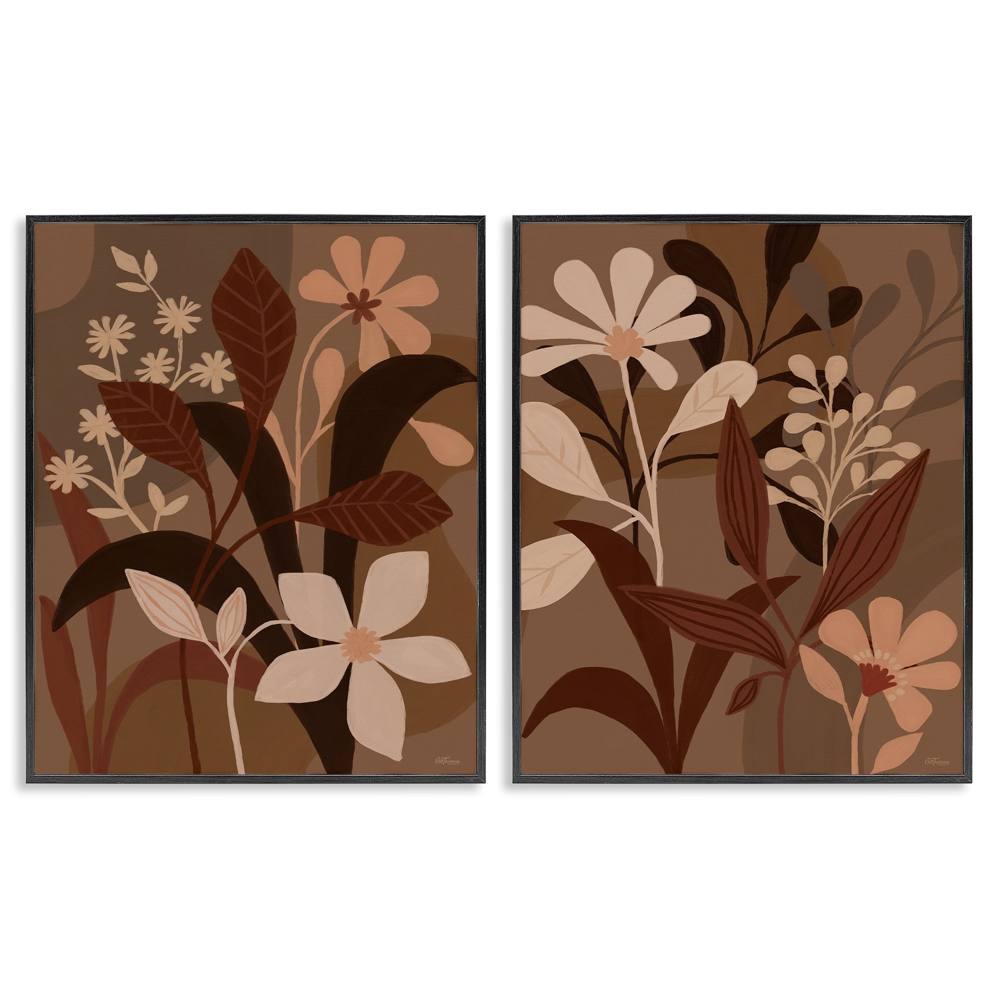Stupell Industries Modern Boho Flower Bundle Floral & Botanical Painting Black Framed Art Print Wall Art, 16 x 20, Set of 2