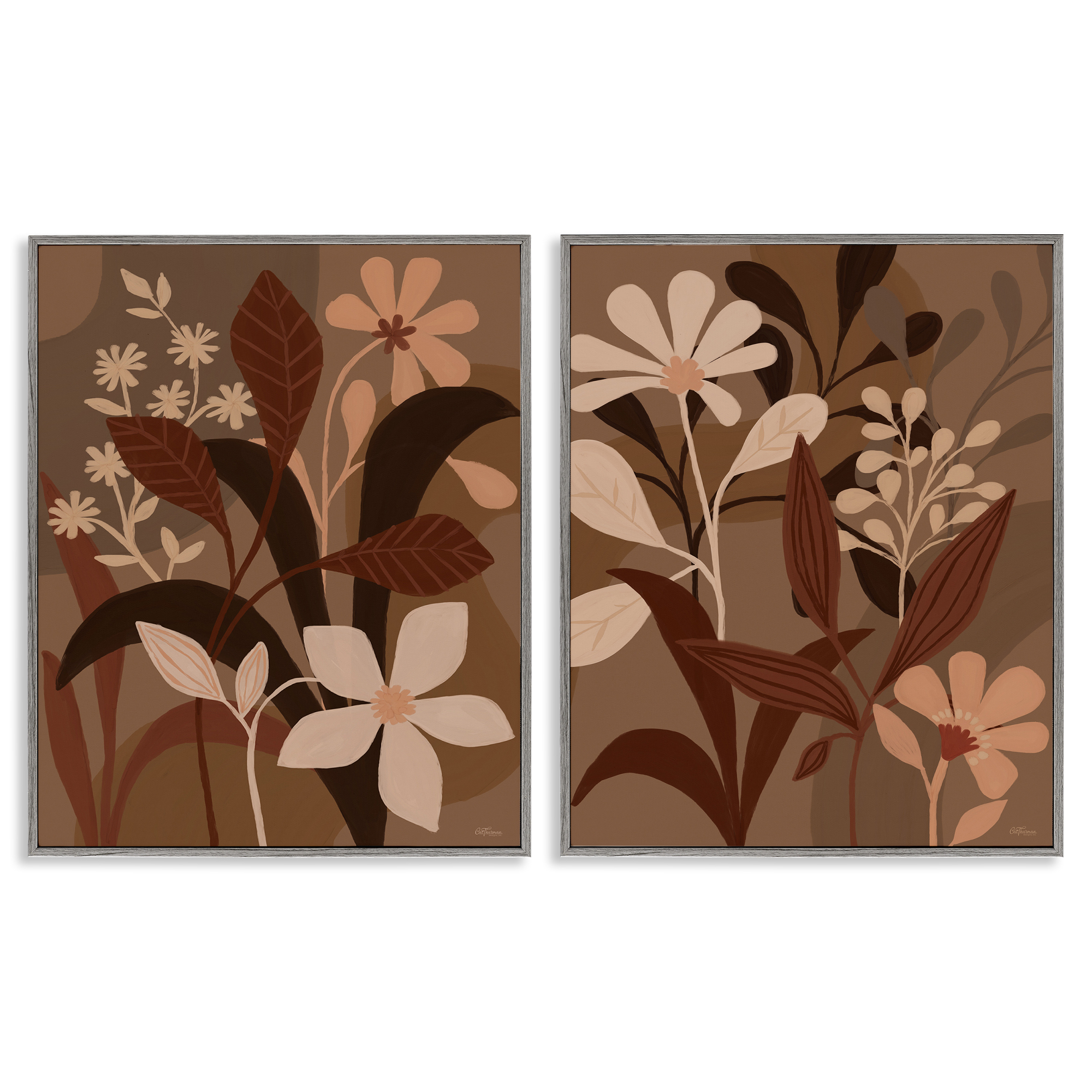 Stupell Industries Modern Boho Flower Bundle Floral & Botanical Painting Gray Framed Art Print Wall Art, 11 x 14, Set of 2