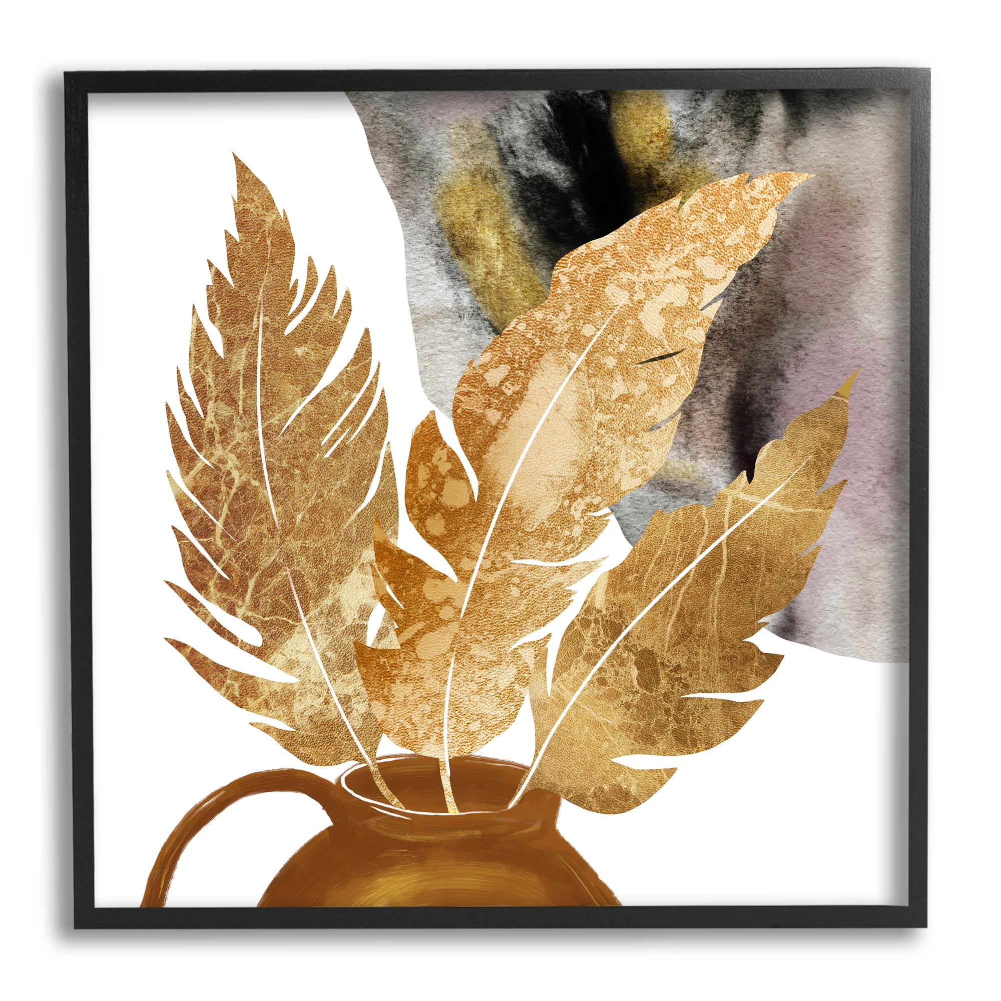 Stupell Industries Modern Boho Leaves Botanical & Floral Painting Black Framed Art Print Wall Art, 24 x 24