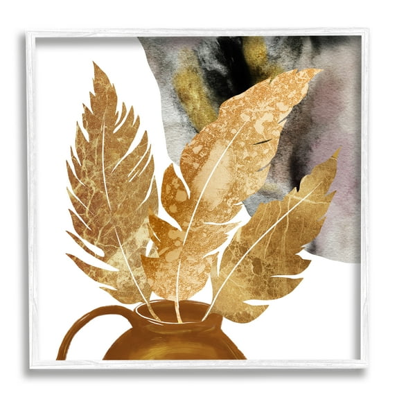 Stupell Industries Modern Boho Leaves Botanical & Floral Painting White Framed Art Print Wall Art, 12 x 12