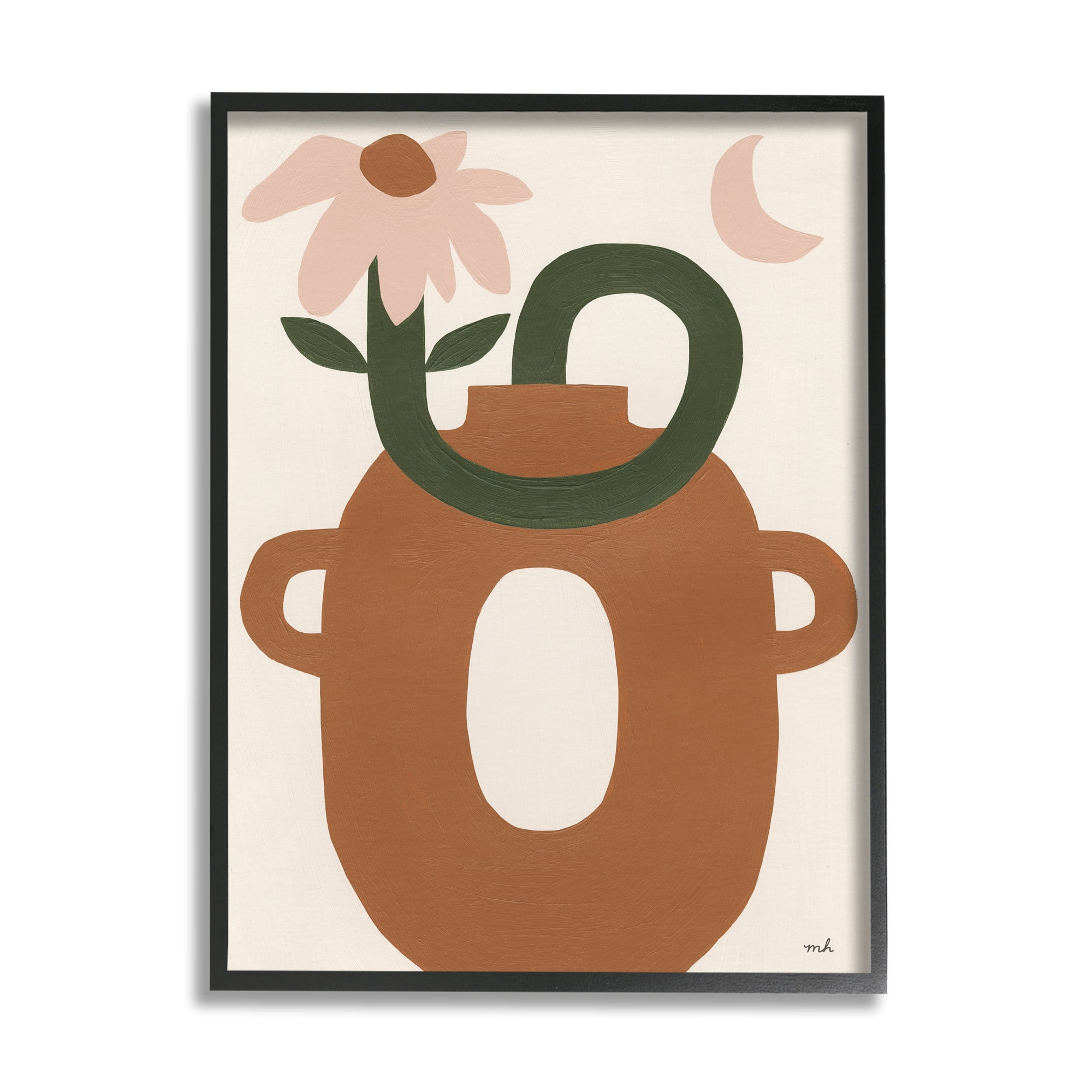 Stupell Industries Modern Boho Plant Vase Abstract Painting Black Framed Art Print Wall Art, 16 x 20