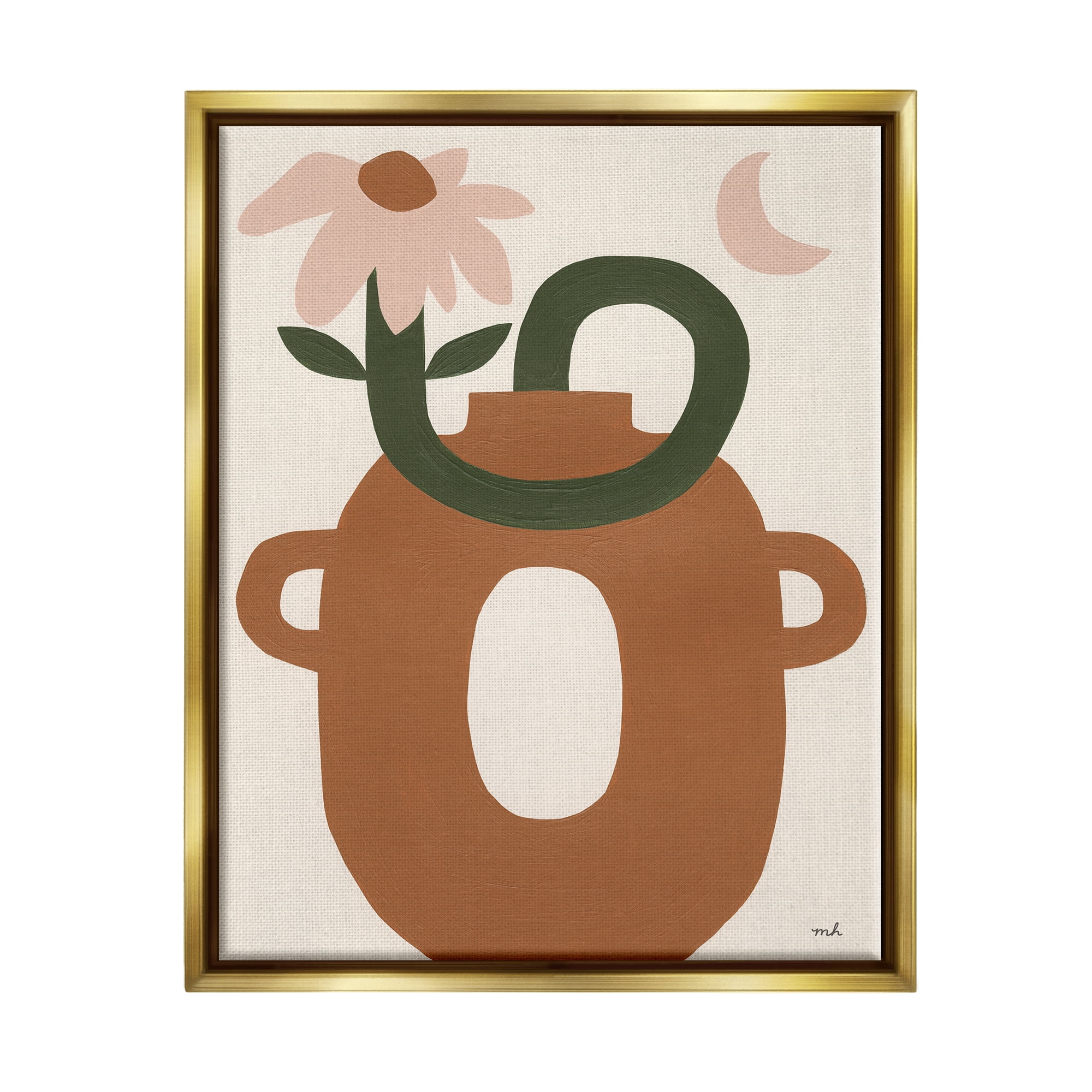Stupell Industries Modern Boho Plant Vase Abstract Painting Gold Floater Framed Canvas Art Print Wall Art, 25 x 31