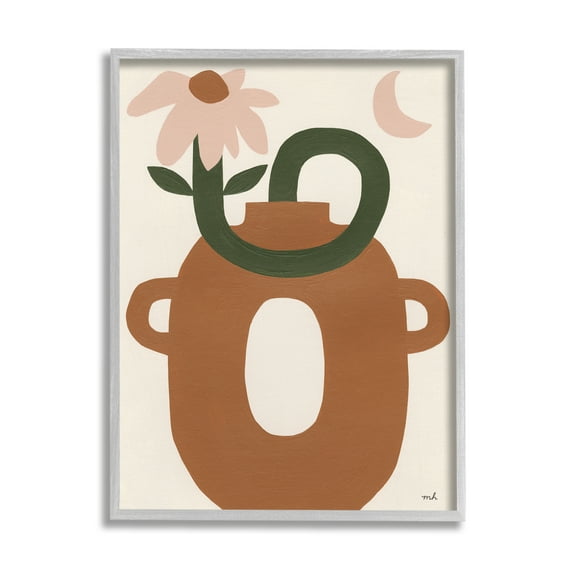 Stupell Industries Modern Boho Plant Vase Abstract Painting Gray Framed Art Print Wall Art, 11 x 14