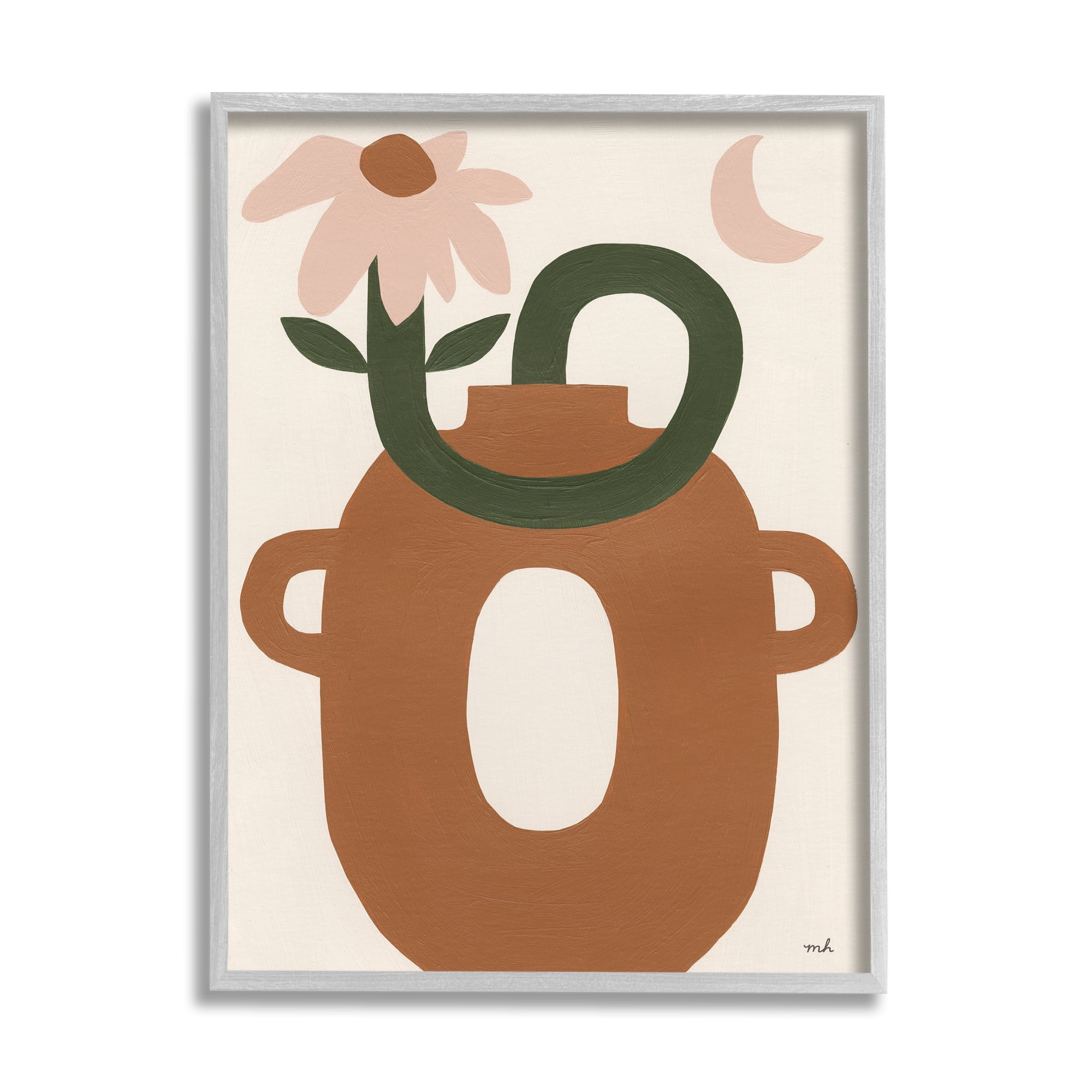 Stupell Industries Modern Boho Plant Vase Abstract Painting Gray Framed Art Print Wall Art, 24 x 30