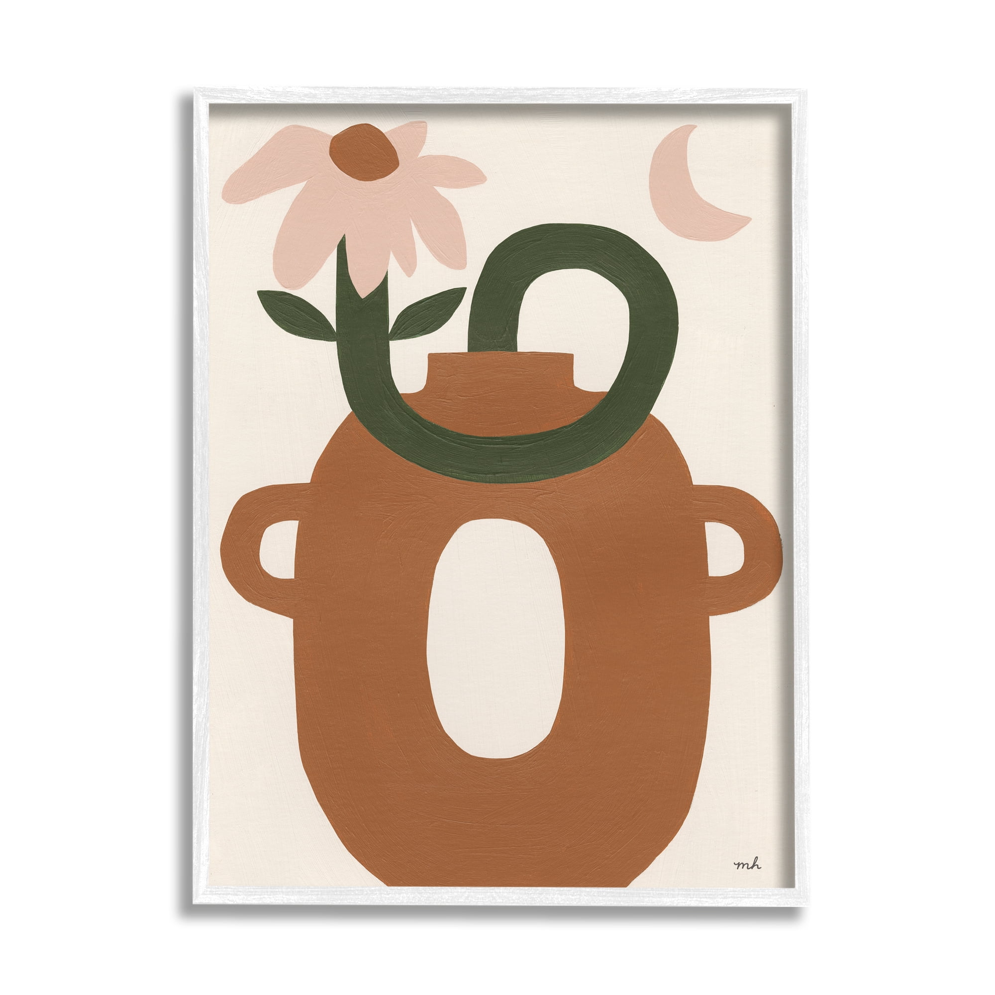 Stupell Industries Modern Boho Plant Vase Abstract Painting White Framed Art Print Wall Art, 16 x 20