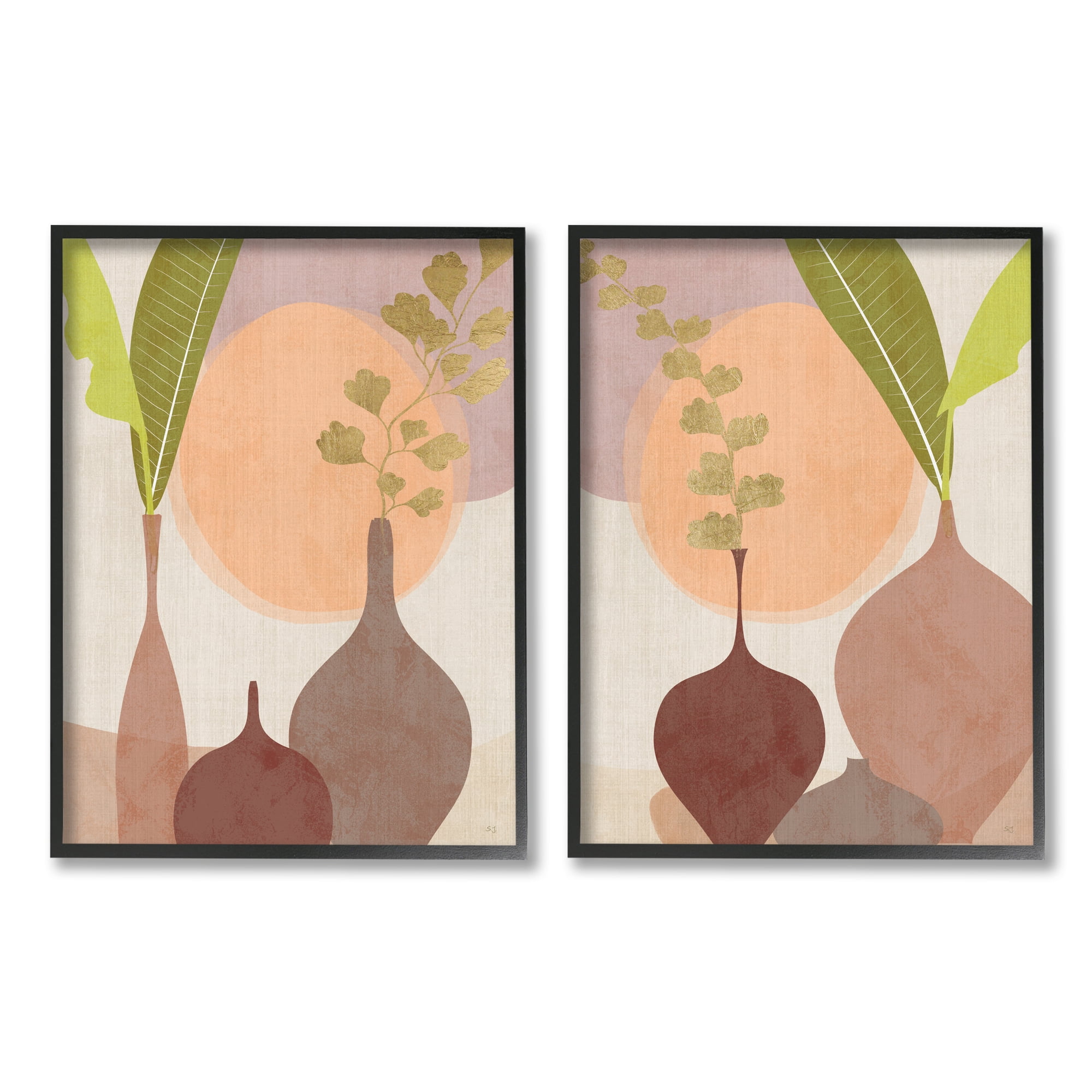 Stupell Industries Modern Boho Vases Botanical & Floral Painting Black Framed Art Print Wall Art, 11 x 14, Set of 2