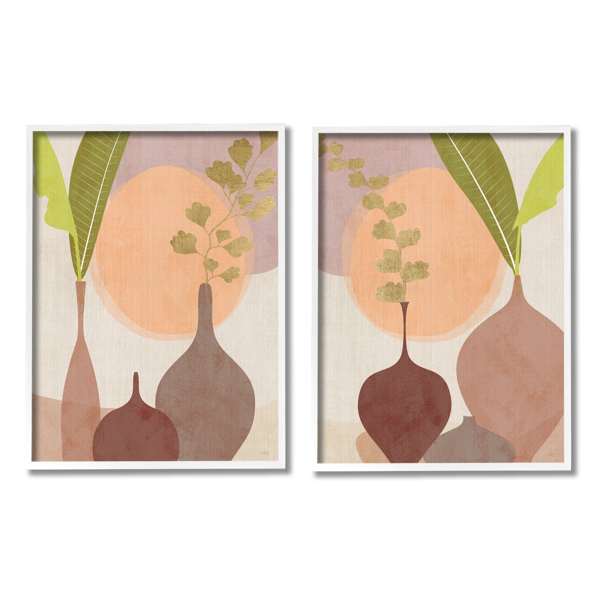 Stupell Industries Modern Boho Vases Botanical & Floral Painting White Framed Art Print Wall Art, 16 x 20, Set of 2