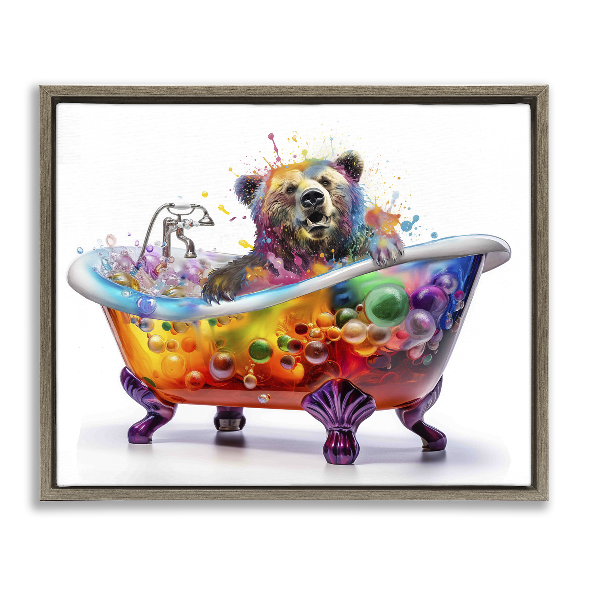 Stupell Industries Modern Bold Bubble Bath Typography Painting Brown Floater Framed Canvas Art Print Wall Art, 21 x 17