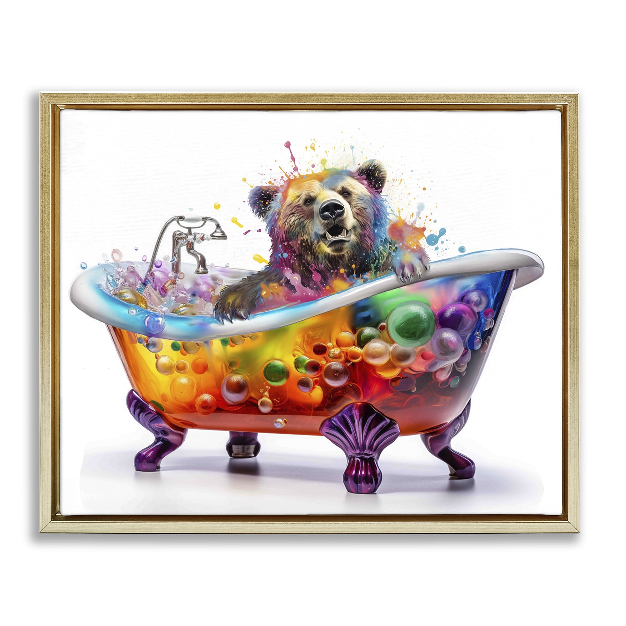 Stupell Industries Modern Bold Bubble Bath Typography Painting Gold Floater Framed Canvas Art Print Wall Art, 31 x 25