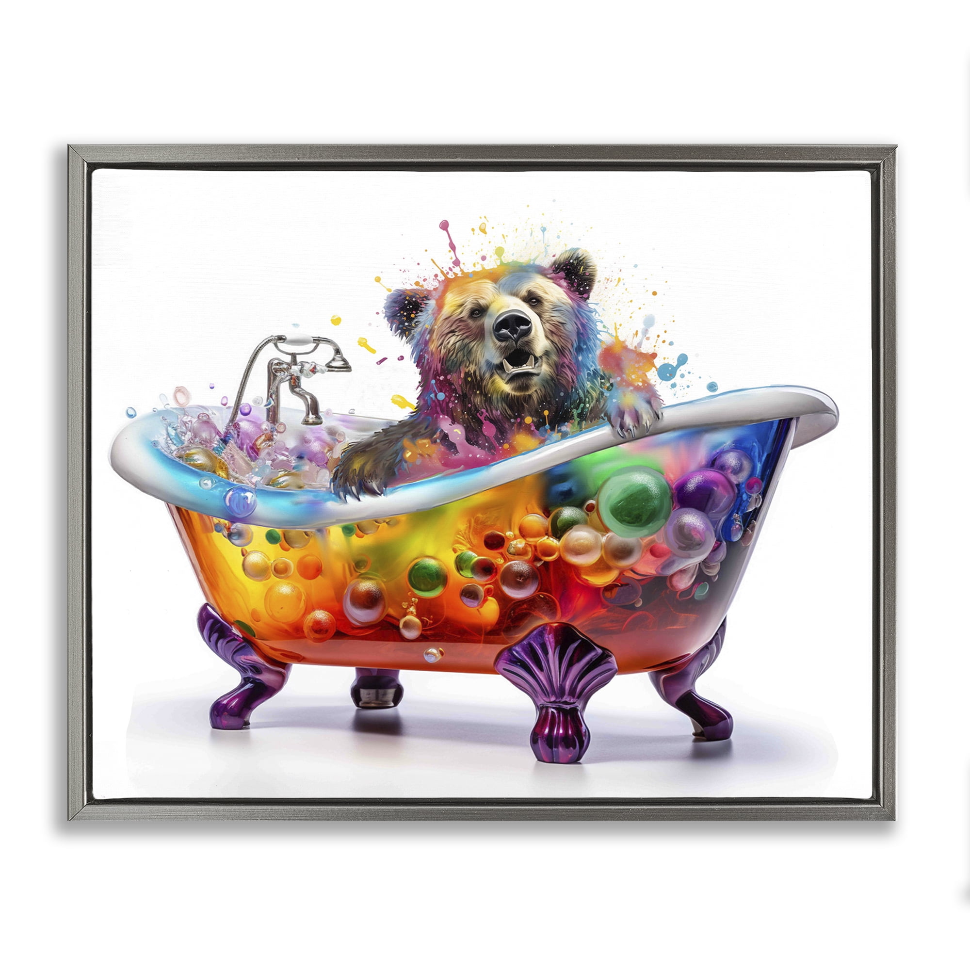 Stupell Industries Modern Bold Bubble Bath Typography Painting Gray Floater Framed Canvas Art Print Wall Art, 31 x 25
