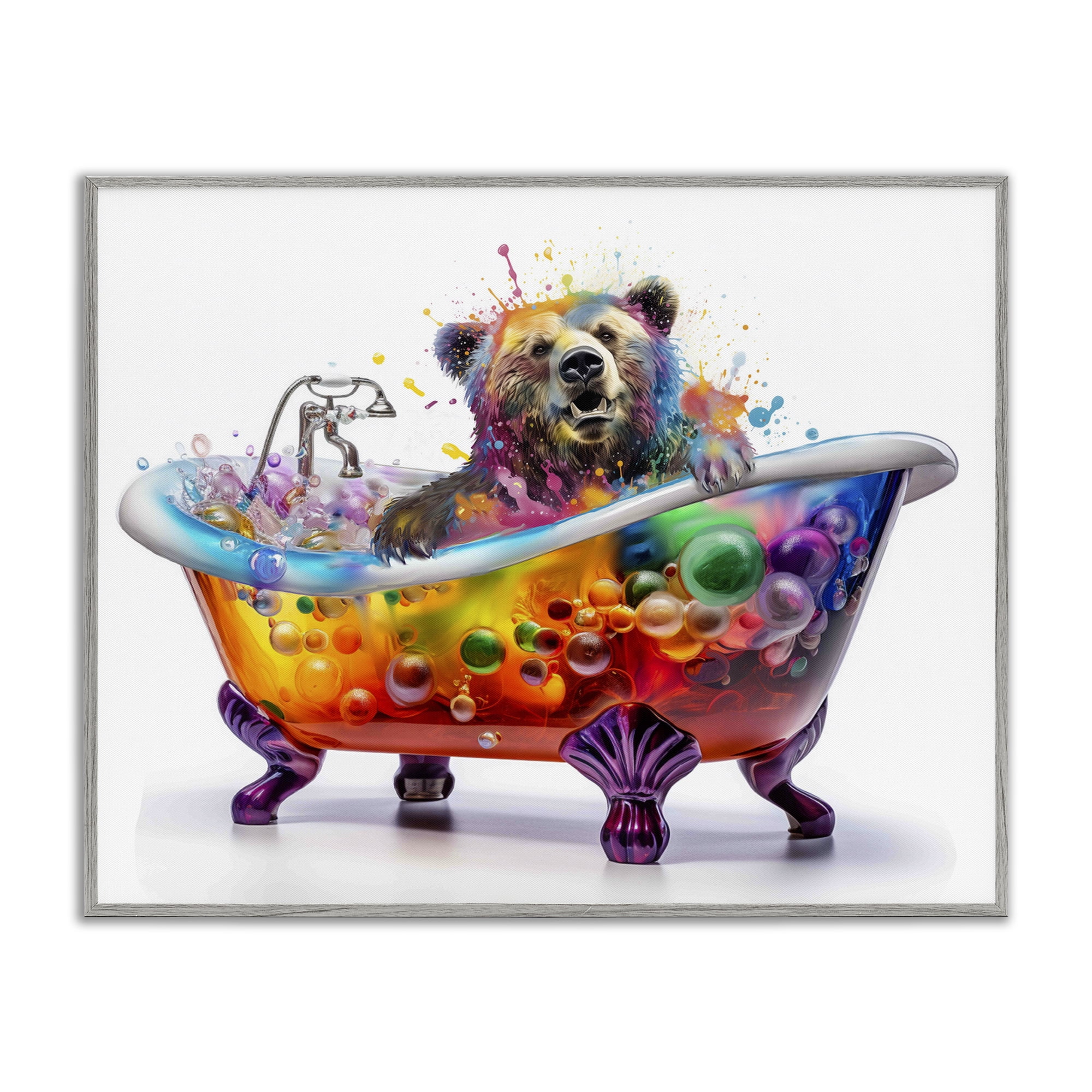 Stupell Industries Modern Bold Bubble Bath Typography Painting Gray Framed Art Print Wall Art, 14 x 11