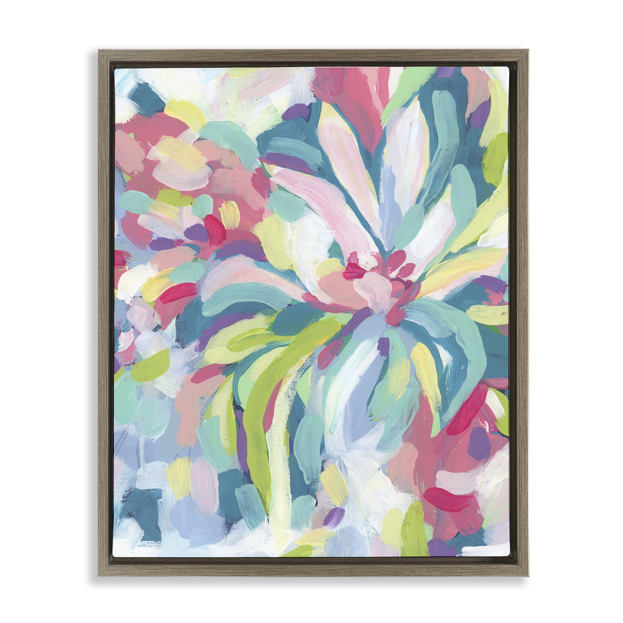 Stupell Industries Modern Bold Flower Strokes Abstract Painting Brown Floater Framed Canvas Art Print Wall Art, 25 x 31