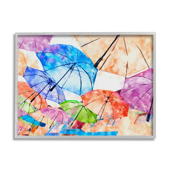 Stupell Industries Modern Bold Umbrellas Arrangement Graphic Art Gray Framed Art Print Wall Art, Design by Ziwei Li
