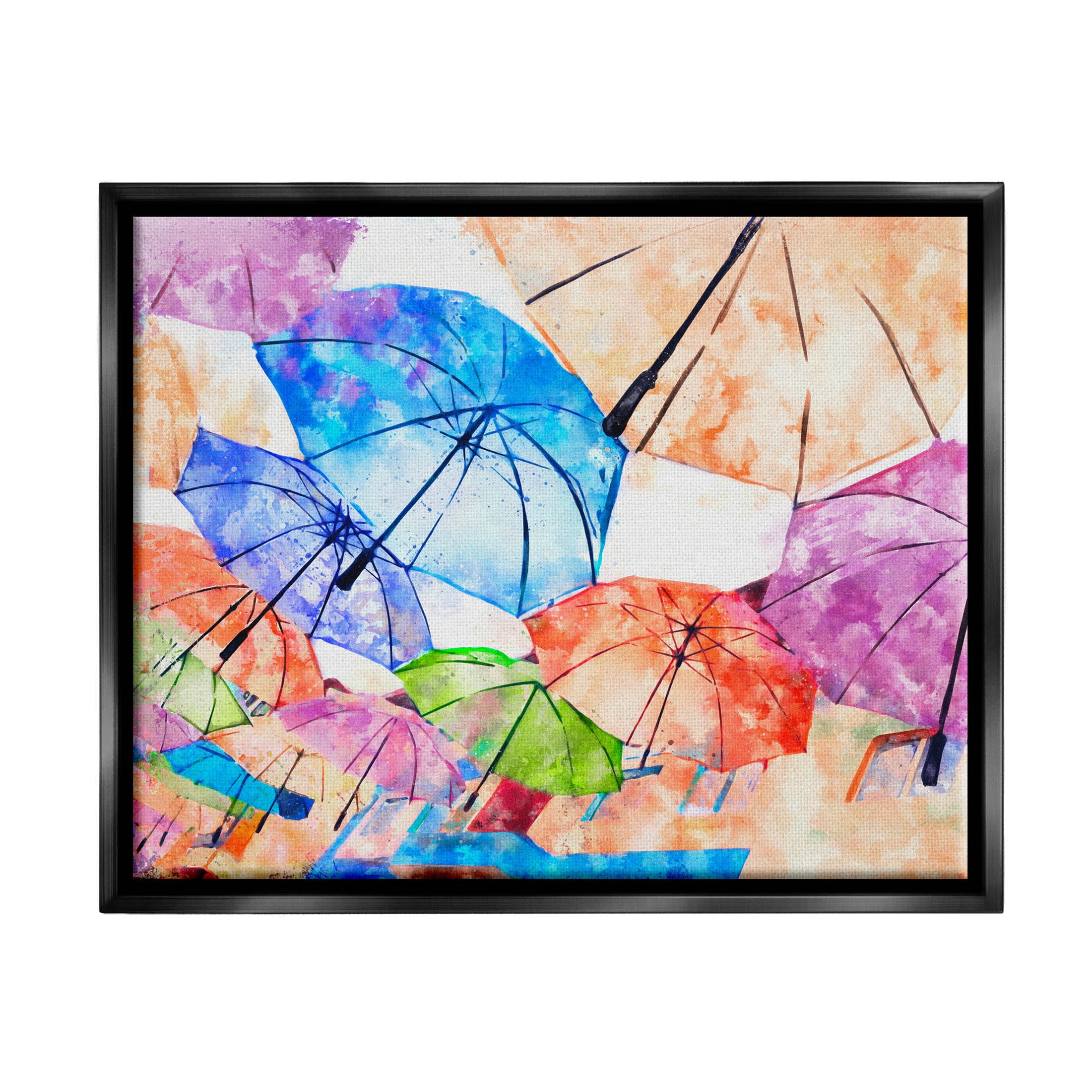 Stupell Industries Modern Bold Umbrellas Arrangement Graphic Art Jet Black Floating Framed Canvas Print Wall Art, Design by Ziwei Li