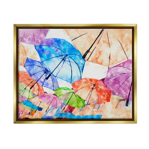 Stupell Industries Modern Bold Umbrellas Arrangement Graphic Art Metallic Gold Floating Framed Canvas Print Wall Art, Design by Ziwei Li
