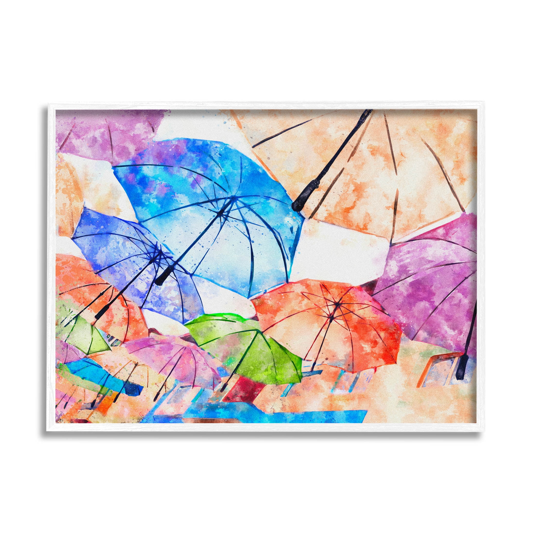 Stupell Industries Modern Bold Umbrellas Arrangement Graphic Art White Framed Art Print Wall Art, Design by Ziwei Li