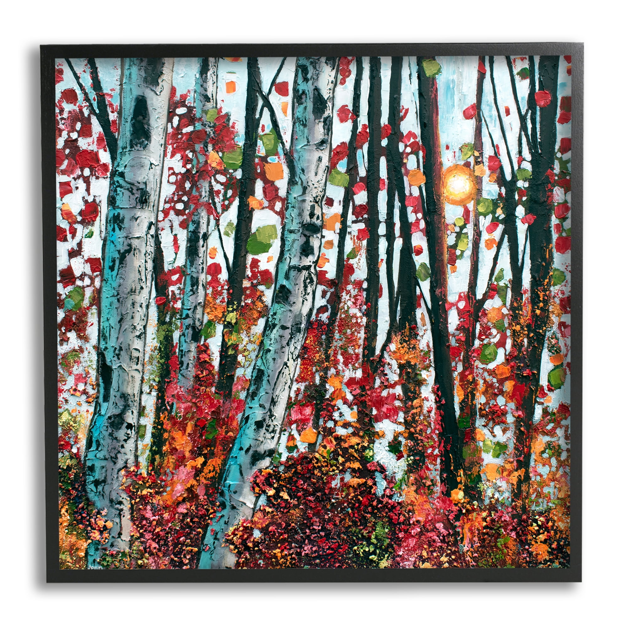 Stupell Industries Modern Bold Woodland Birch Trees Landscape Painting Black Framed Art Print Wall Art