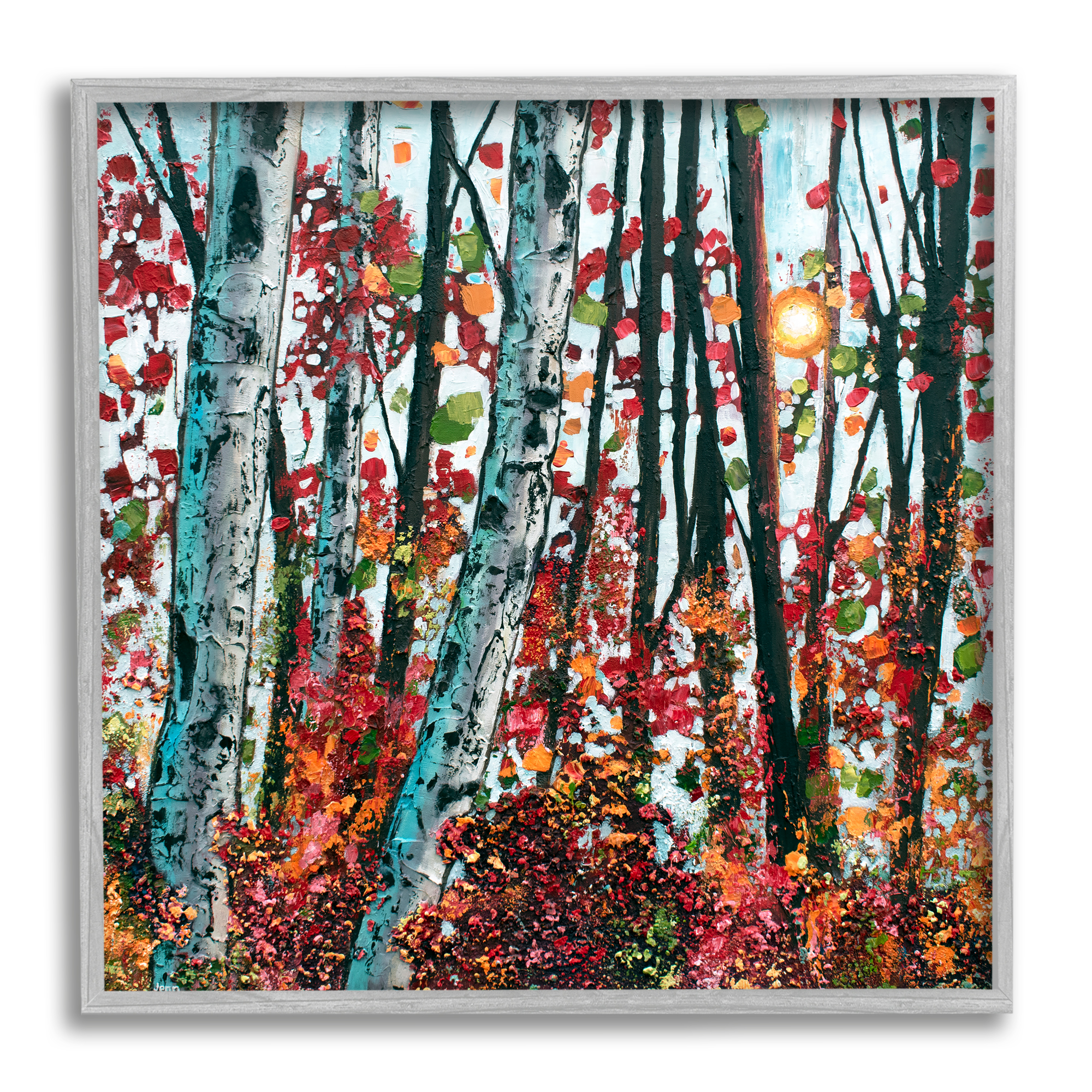 Stupell Industries Modern Bold Woodland Birch Trees Landscape Painting Gray Framed Art Print Wall Art