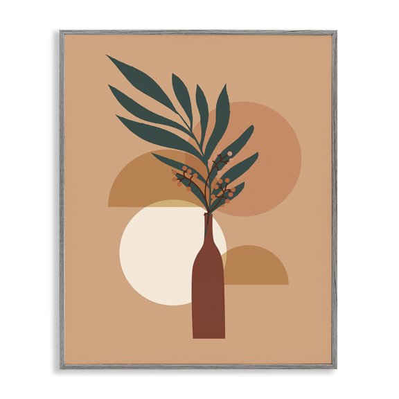 Stupell Industries Modern Botanical Leaf & Shapes Gray Framed Giclee Art, 24 x 30, by Arctic Frame