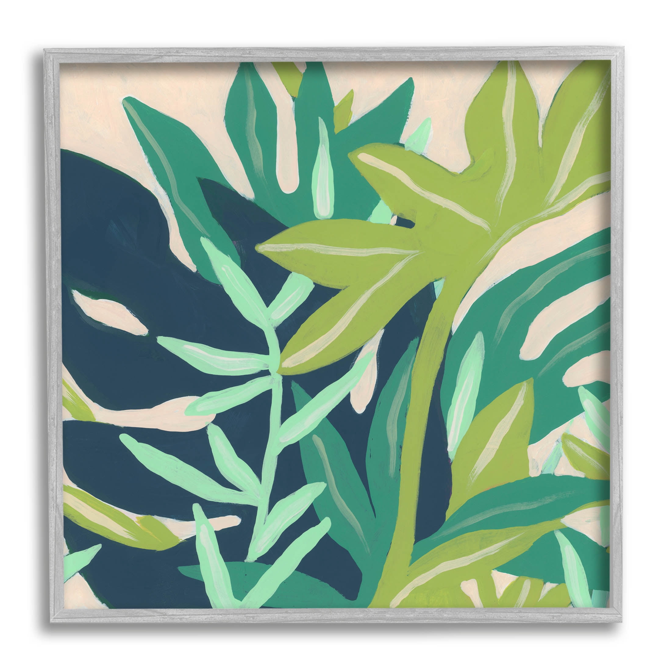 Stupell Industries Modern Botanical Plant Leaves Painting Gray Framed Art Print Wall Art, Design by June Erica Vess