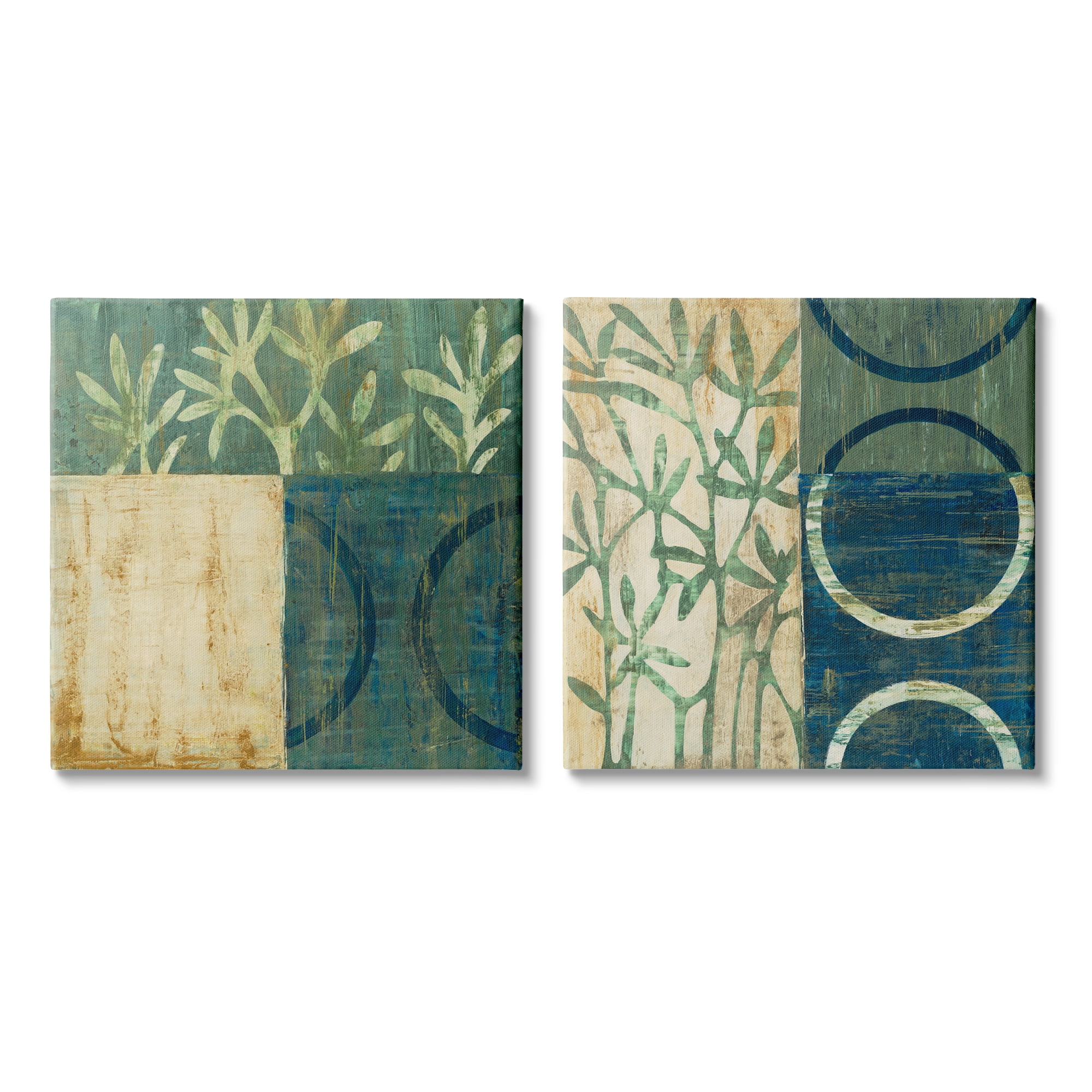 Stupell Industries Modern Botanical Shapes Abstract Painting Gallery Wrapped Canvas Print Wall Art, 24 x 24, Set of 2