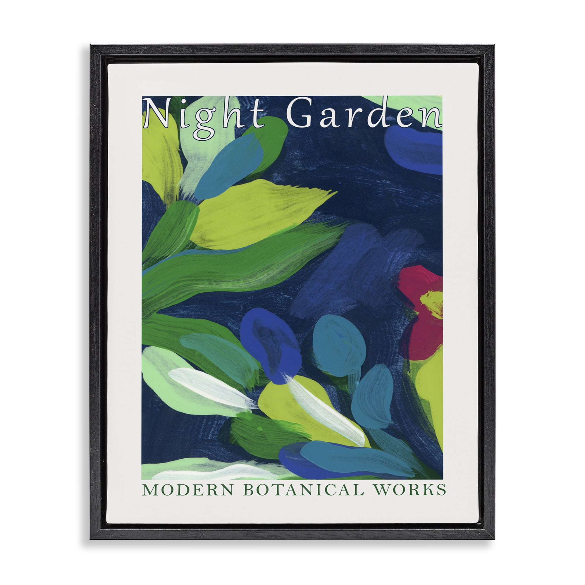 Stupell Industries Modern Botanicals Museum Abstract Painting Black Floater Framed Canvas Art Print Wall Art, 25 x 31