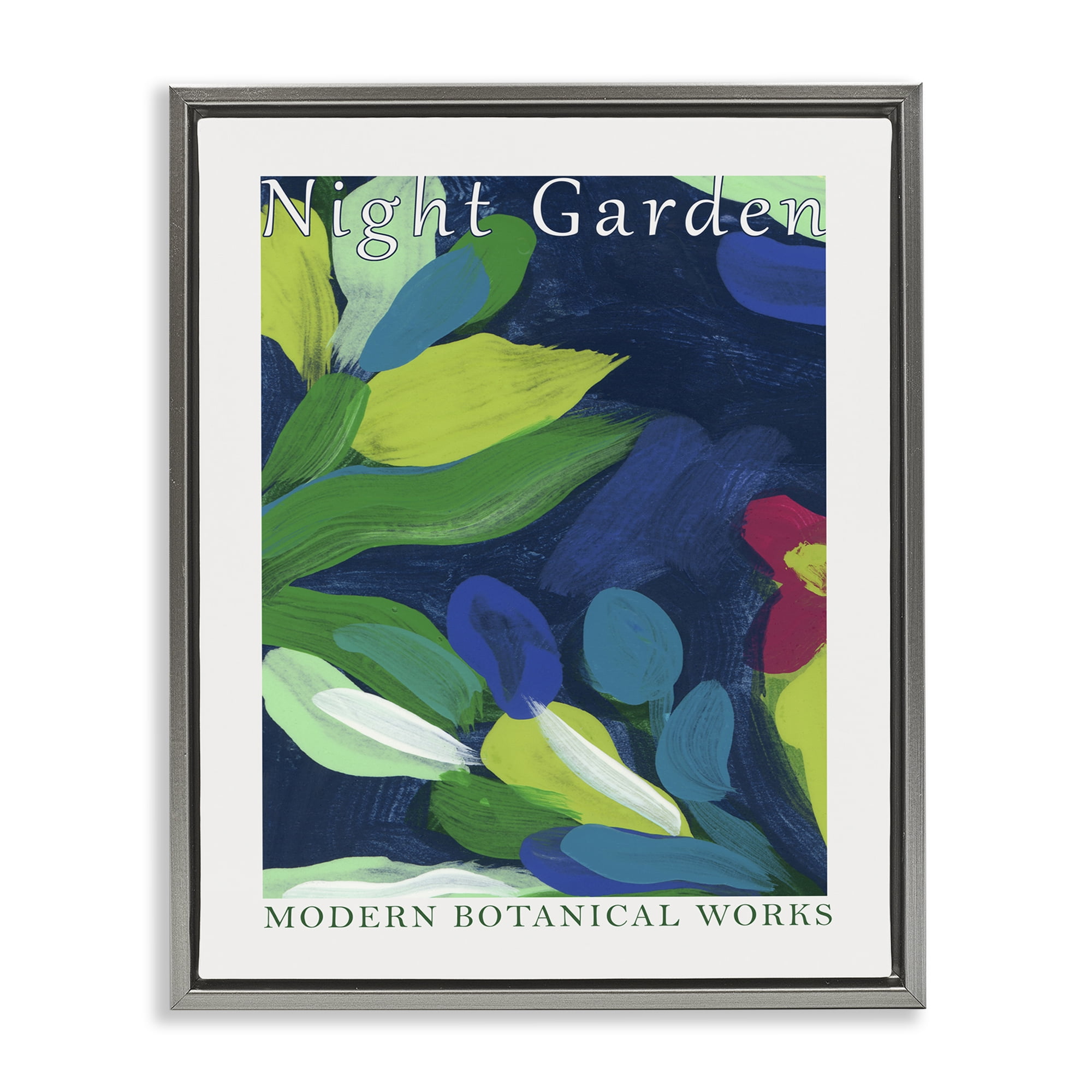 Stupell Industries Modern Botanicals Museum Abstract Painting Gray Floater Framed Canvas Art Print Wall Art, 25 x 31