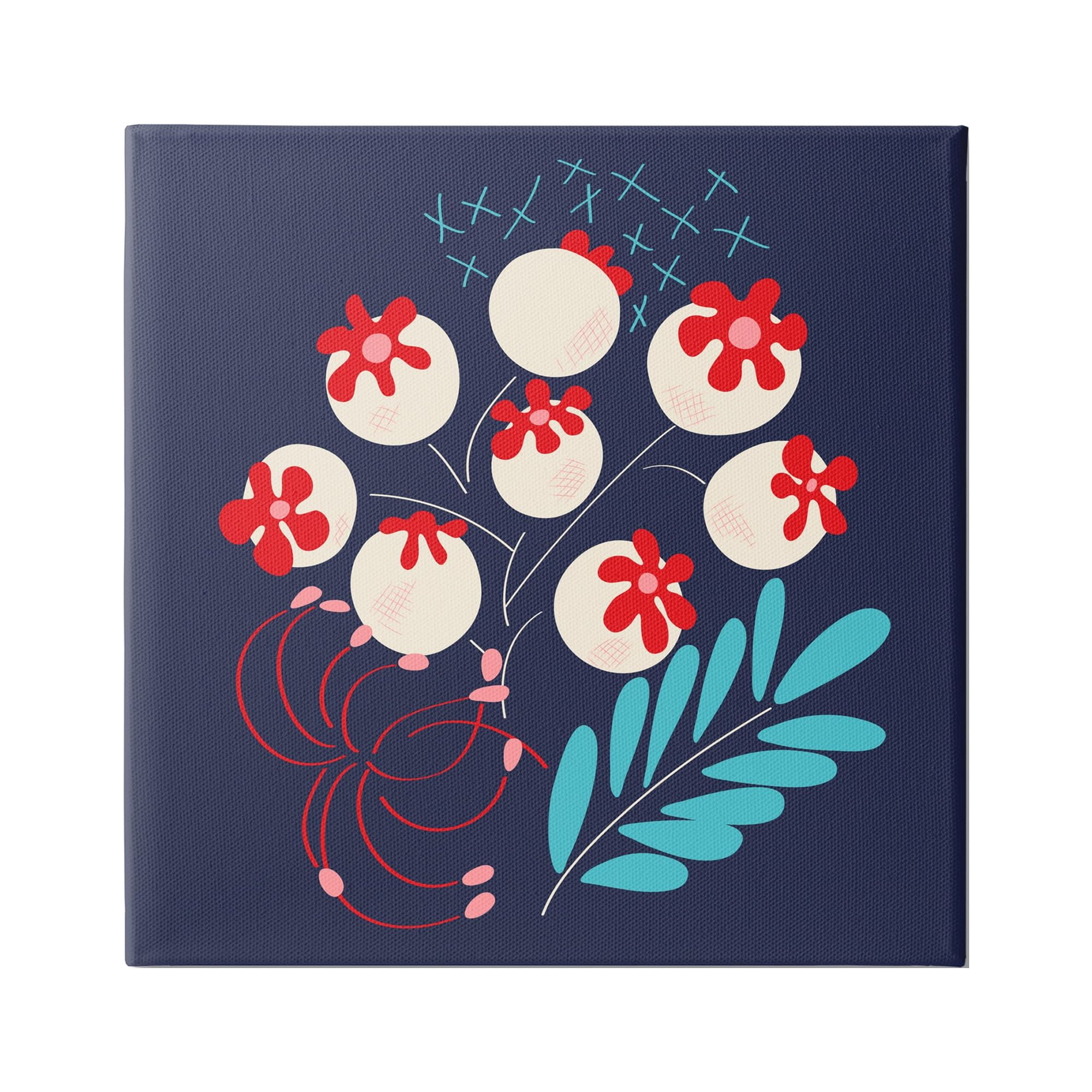Stupell Industries Modern Botanicals on Blue Botanical & Floral Painting Gallery Wrapped Canvas Art Print Wall Art, 36 x 36