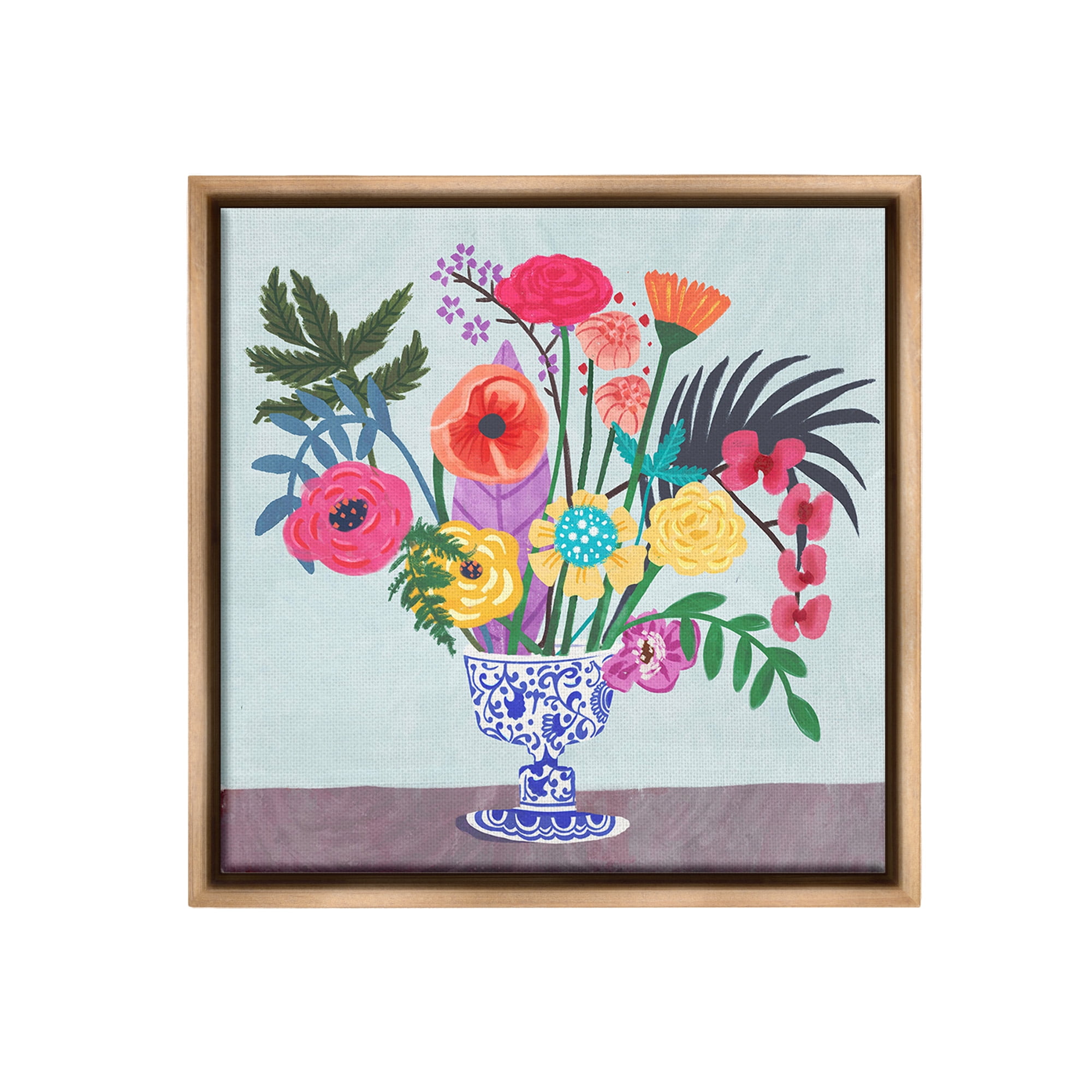 Stupell Industries Modern Bouquet in Vase Botanical & Floral Painting Brown Floater Framed Canvas Art Print Wall Art, 25 x 25