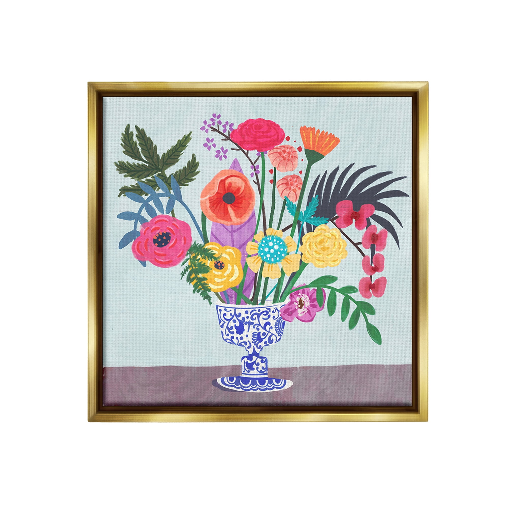 Stupell Industries Modern Bouquet in Vase Botanical & Floral Painting Gold Floater Framed Canvas Art Print Wall Art, 25 x 25