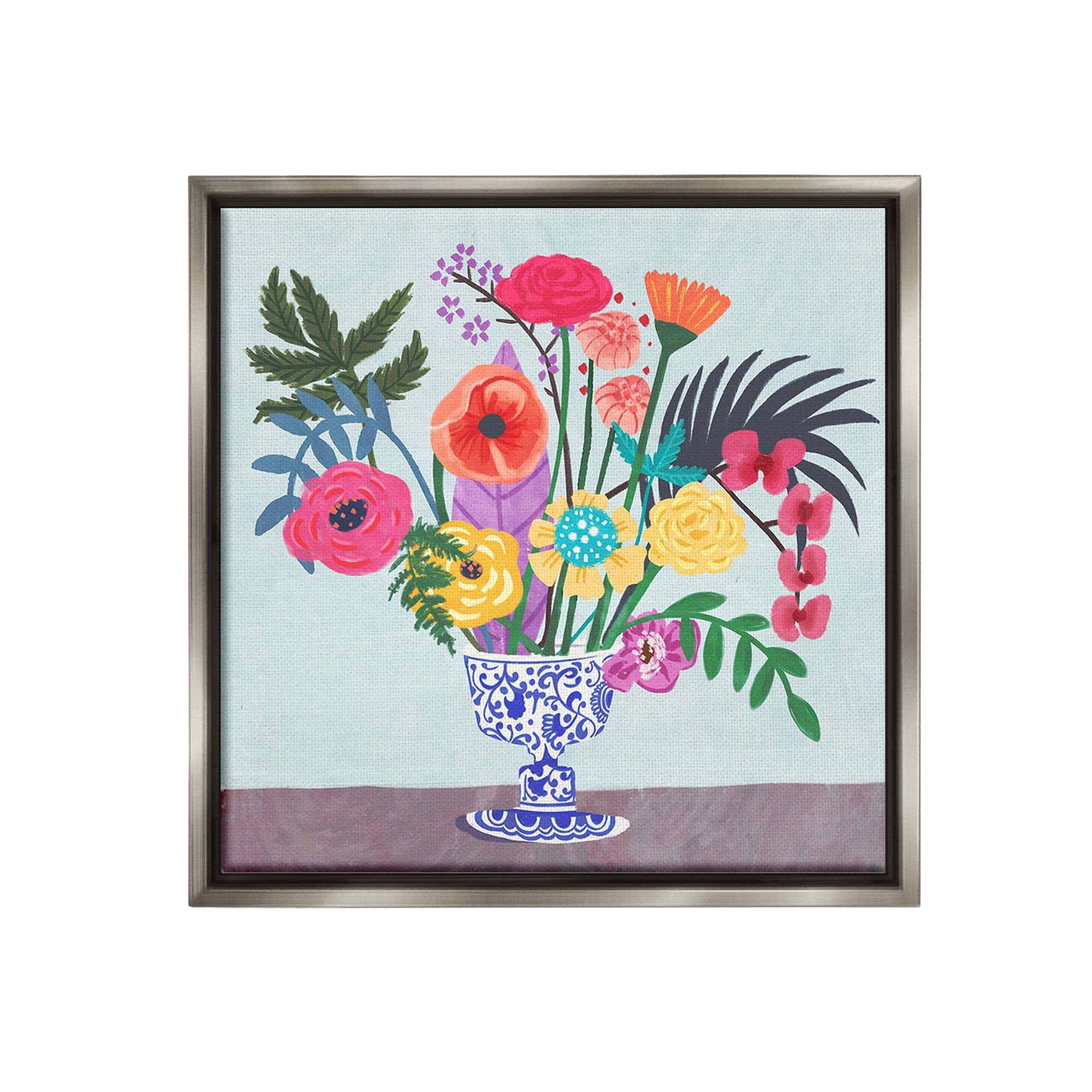Stupell Industries Modern Bouquet in Vase Botanical & Floral Painting Gray Floater Framed Canvas Art Print Wall Art, 25 x 25