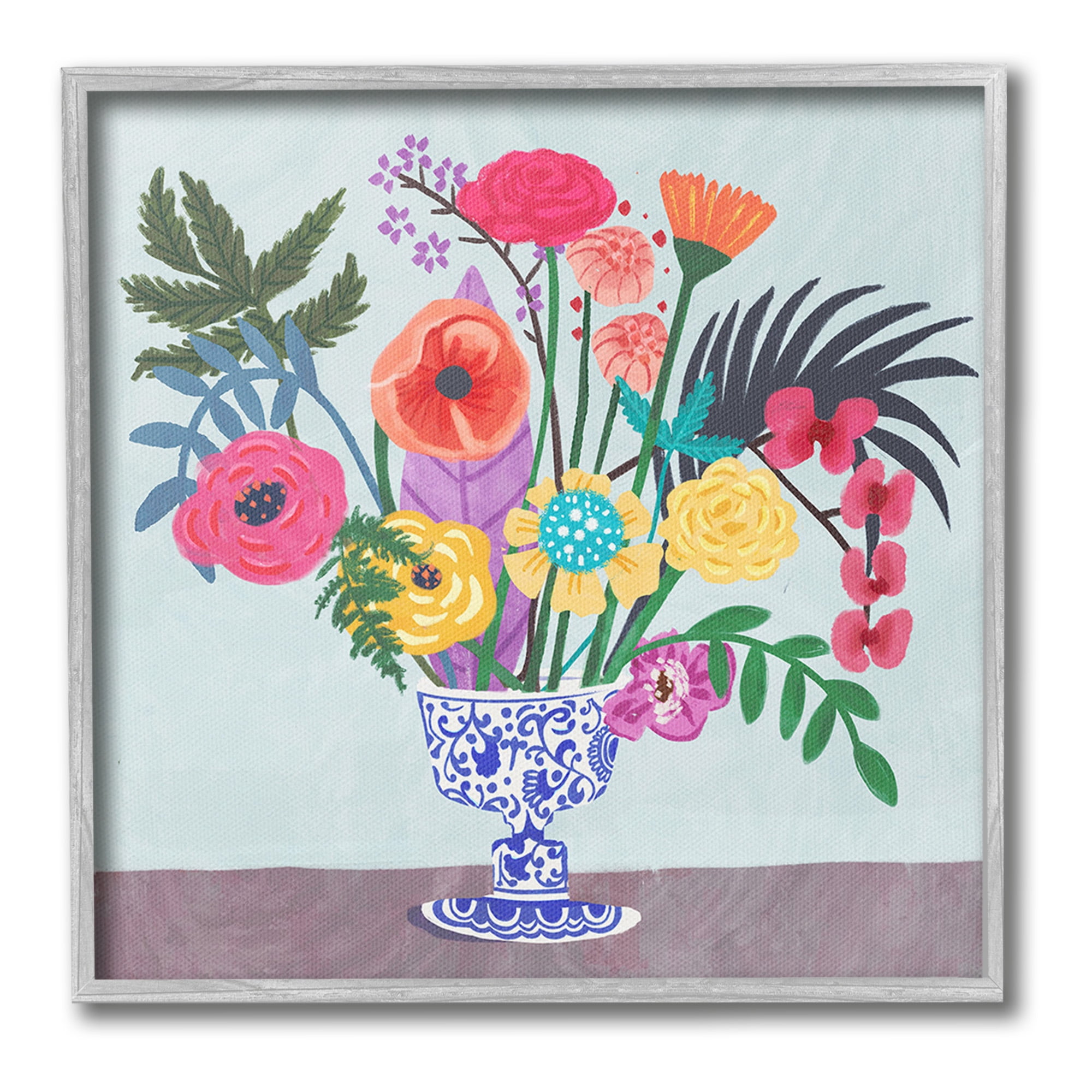 Stupell Industries Modern Bouquet in Vase Botanical & Floral Painting Gray Framed Art Print Wall Art, 12 x 12