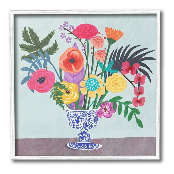 Stupell Industries Modern Bouquet in Vase Botanical & Floral Painting White Framed Art Print Wall Art, 17 x 17