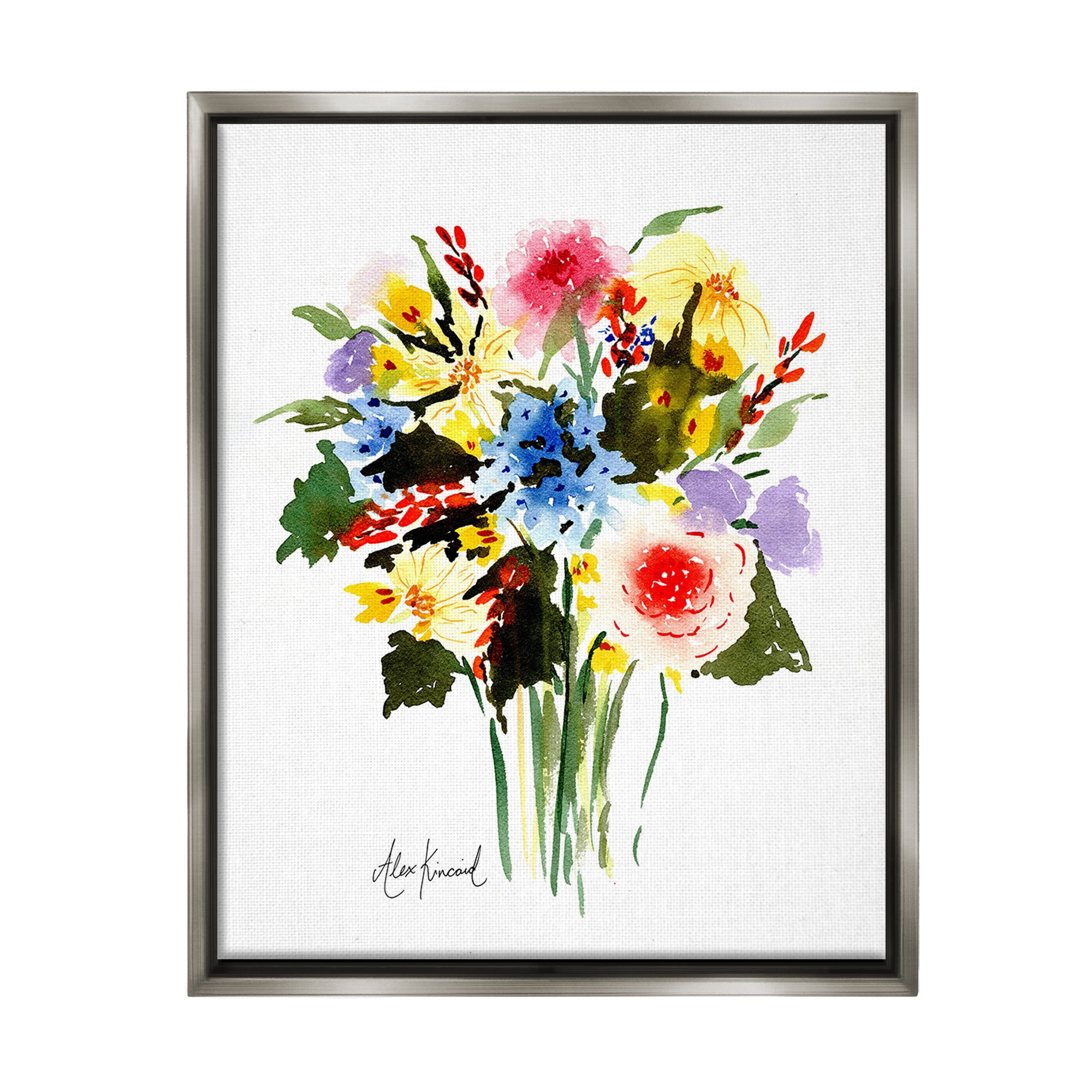 Stupell Industries Modern Bright Bouquet Botanical & Floral Painting Gray Floater Framed Canvas Art Print Wall Art, 25 x 31