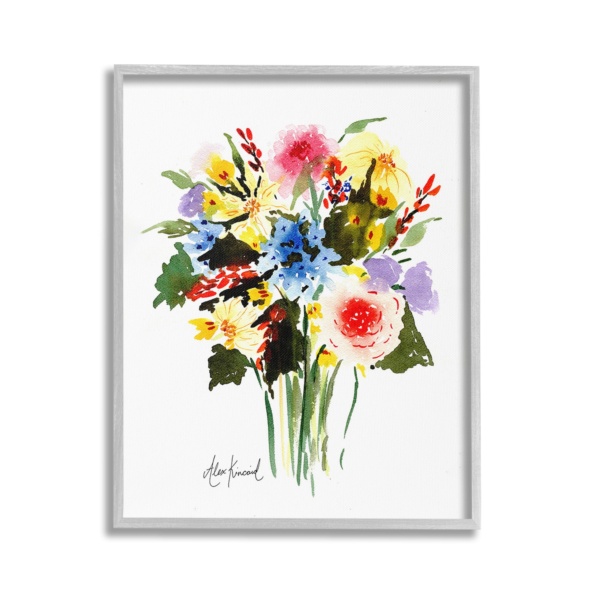Stupell Industries Modern Bright Bouquet Botanical & Floral Painting Gray Framed Art Print Wall Art, 24 x 30