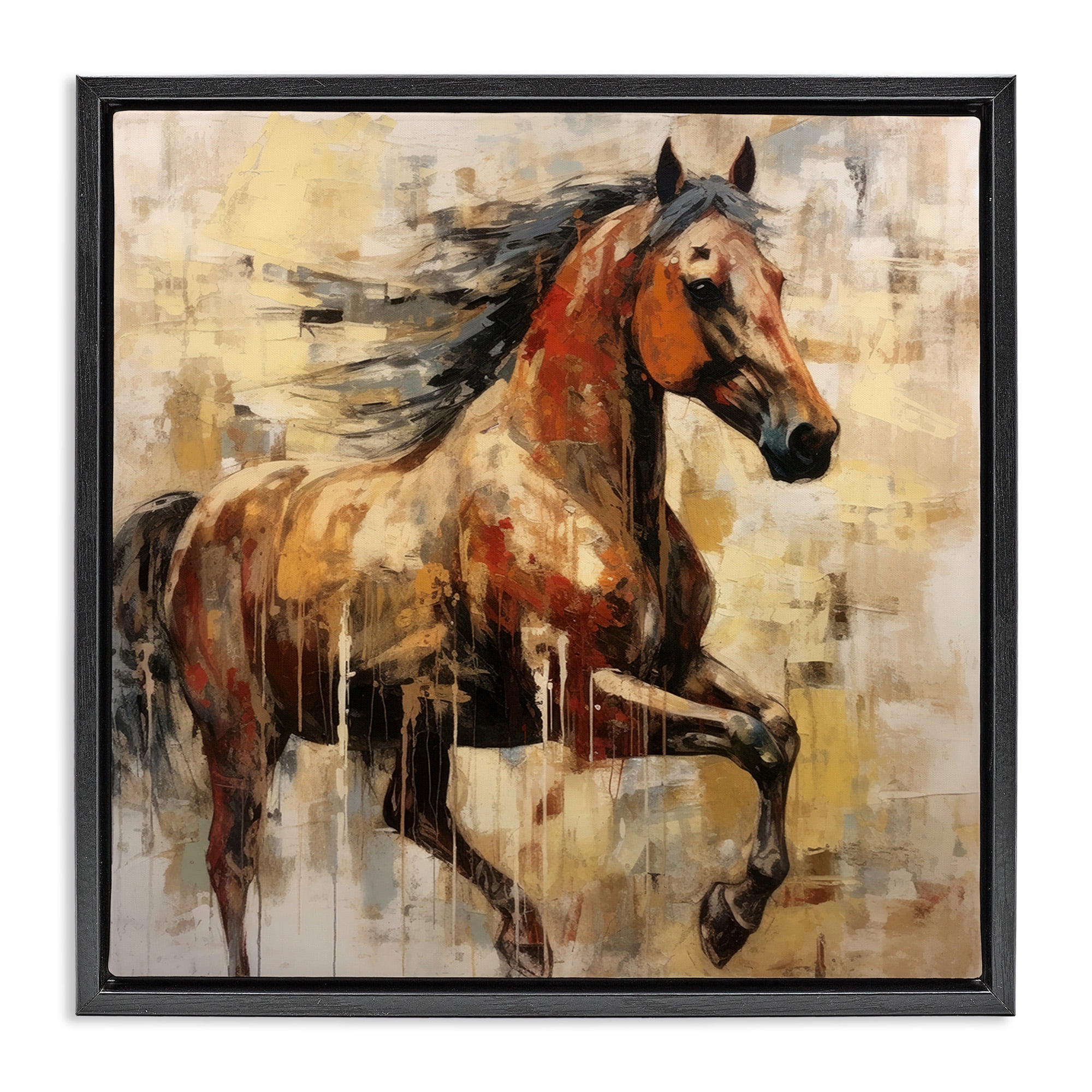 Stupell Industries Modern Brown Horse Animals & Insects Painting Black Floater Framed Canvas Art Print Wall Art, 25 x 25
