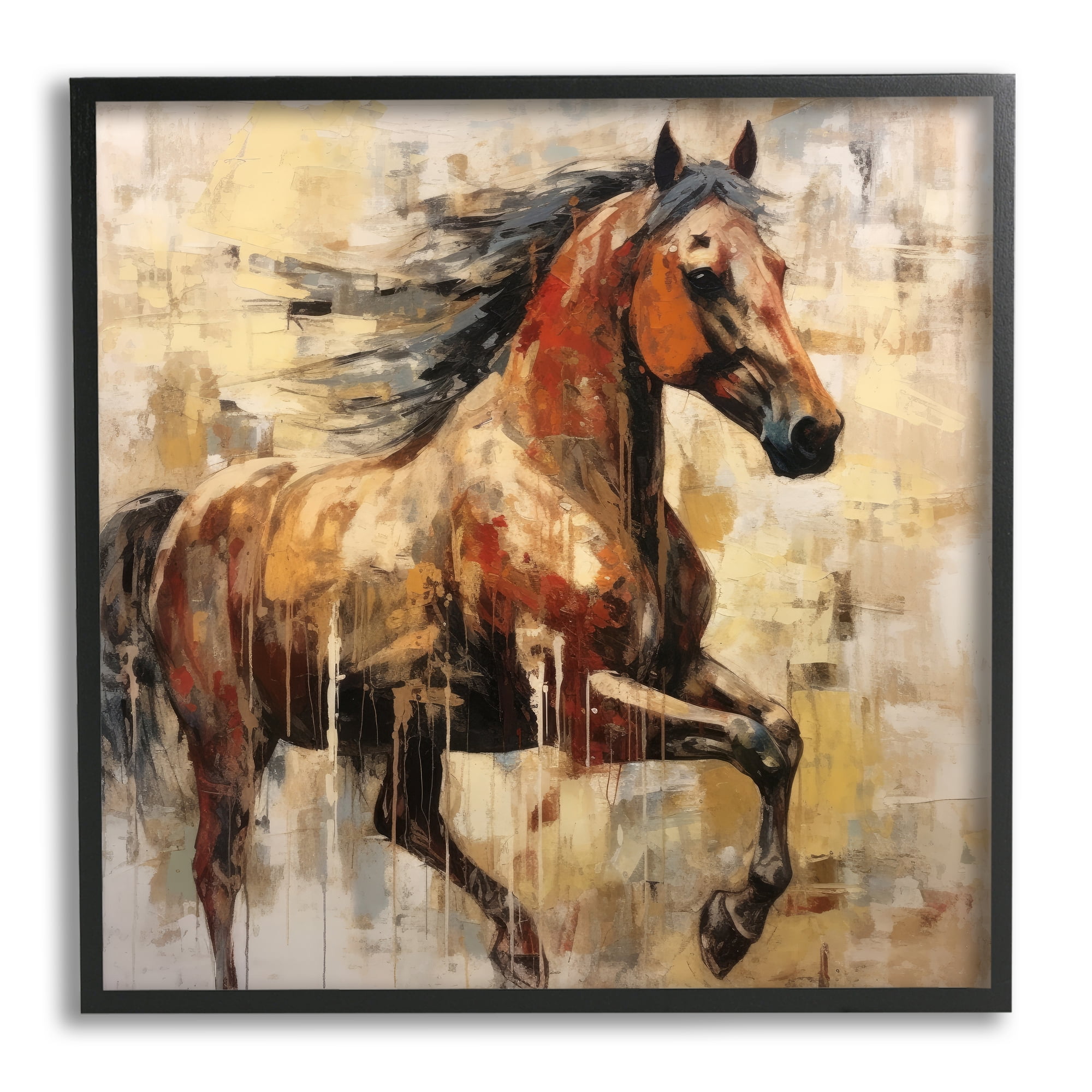 Stupell Industries Modern Brown Horse Animals & Insects Painting Black Framed Art Print Wall Art, 24 x 24