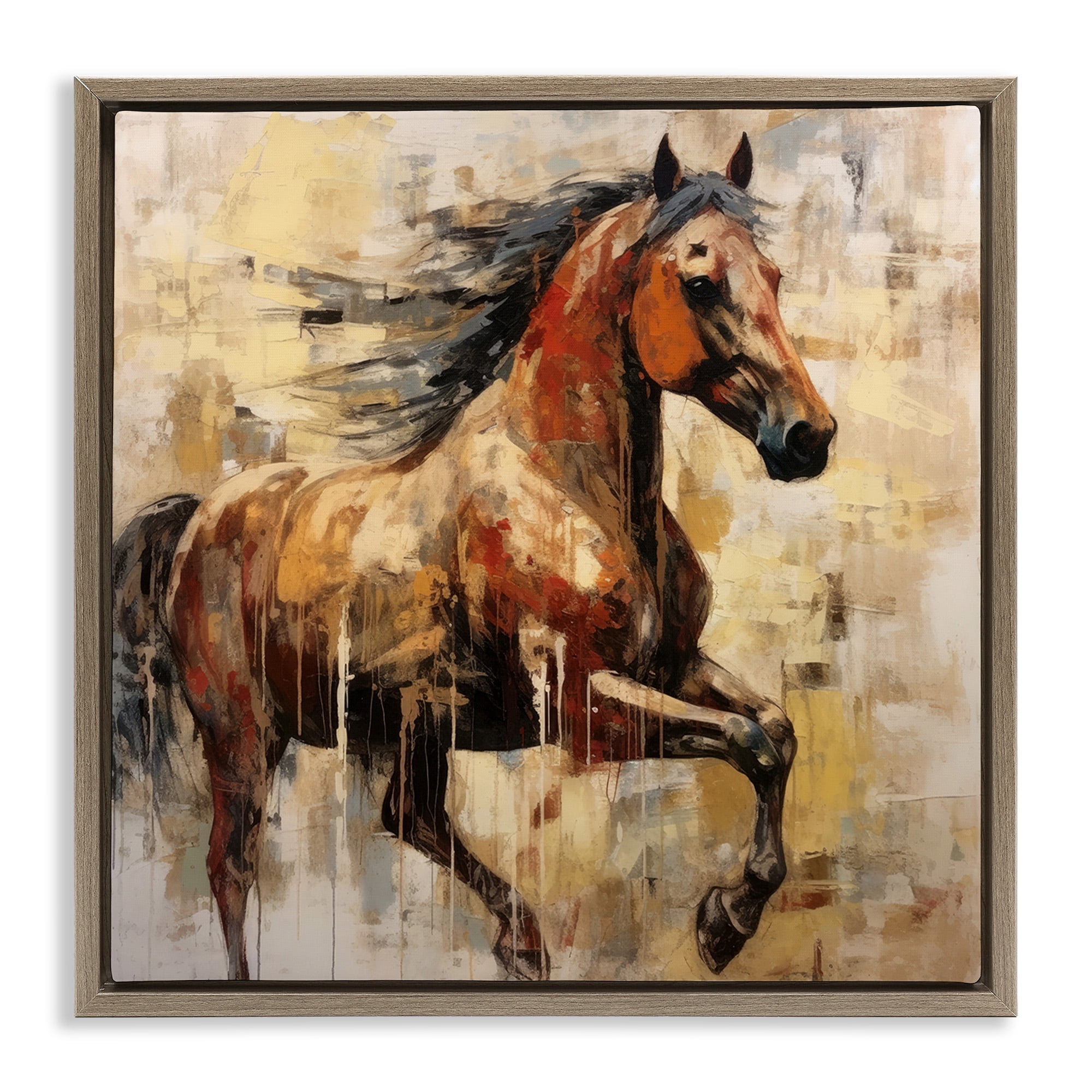 Stupell Industries Modern Brown Horse Animals & Insects Painting Brown Floater Framed Canvas Art Print Wall Art, 25 x 25