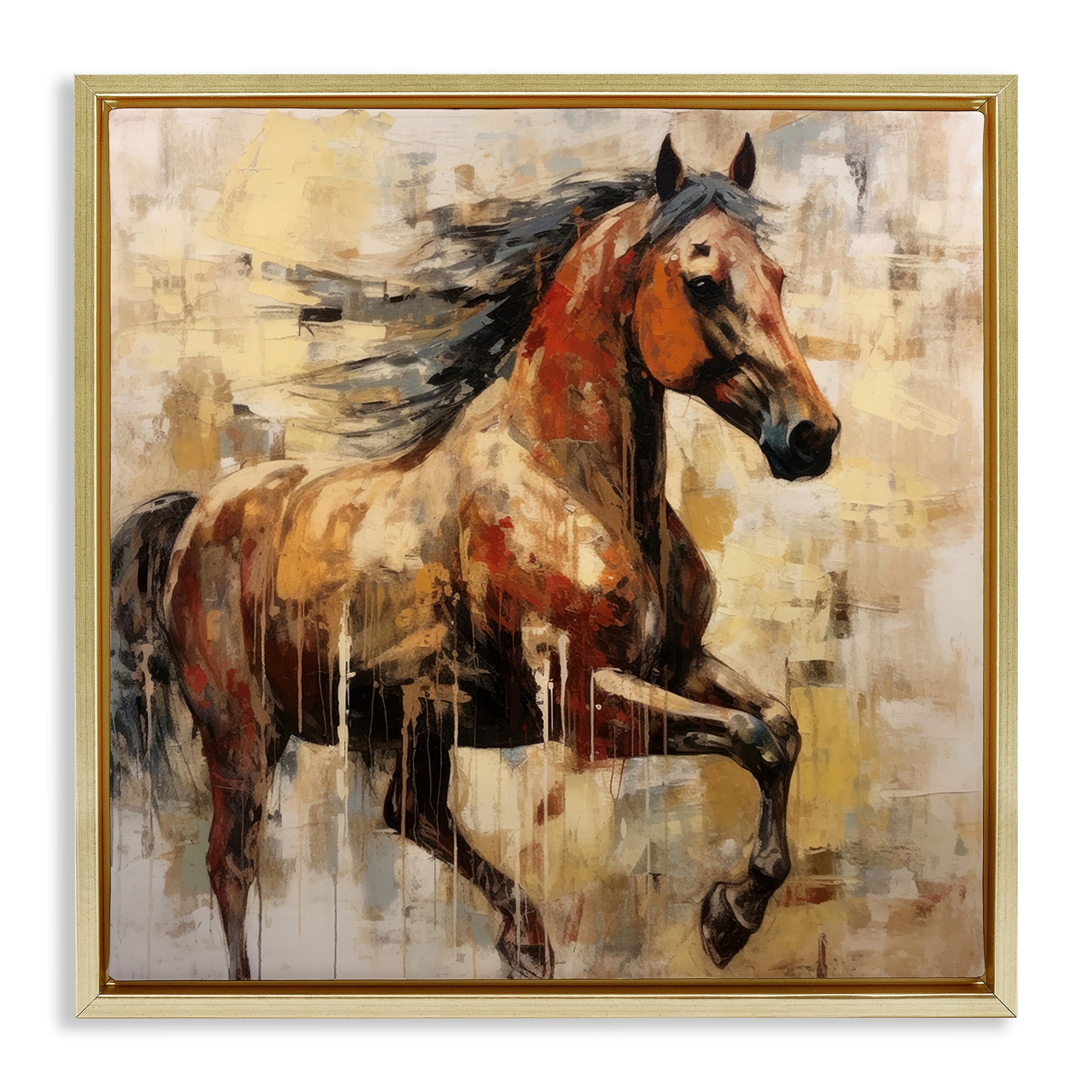 Stupell Industries Modern Brown Horse Animals & Insects Painting Gold Floater Framed Canvas Art Print Wall Art, 18 x 18